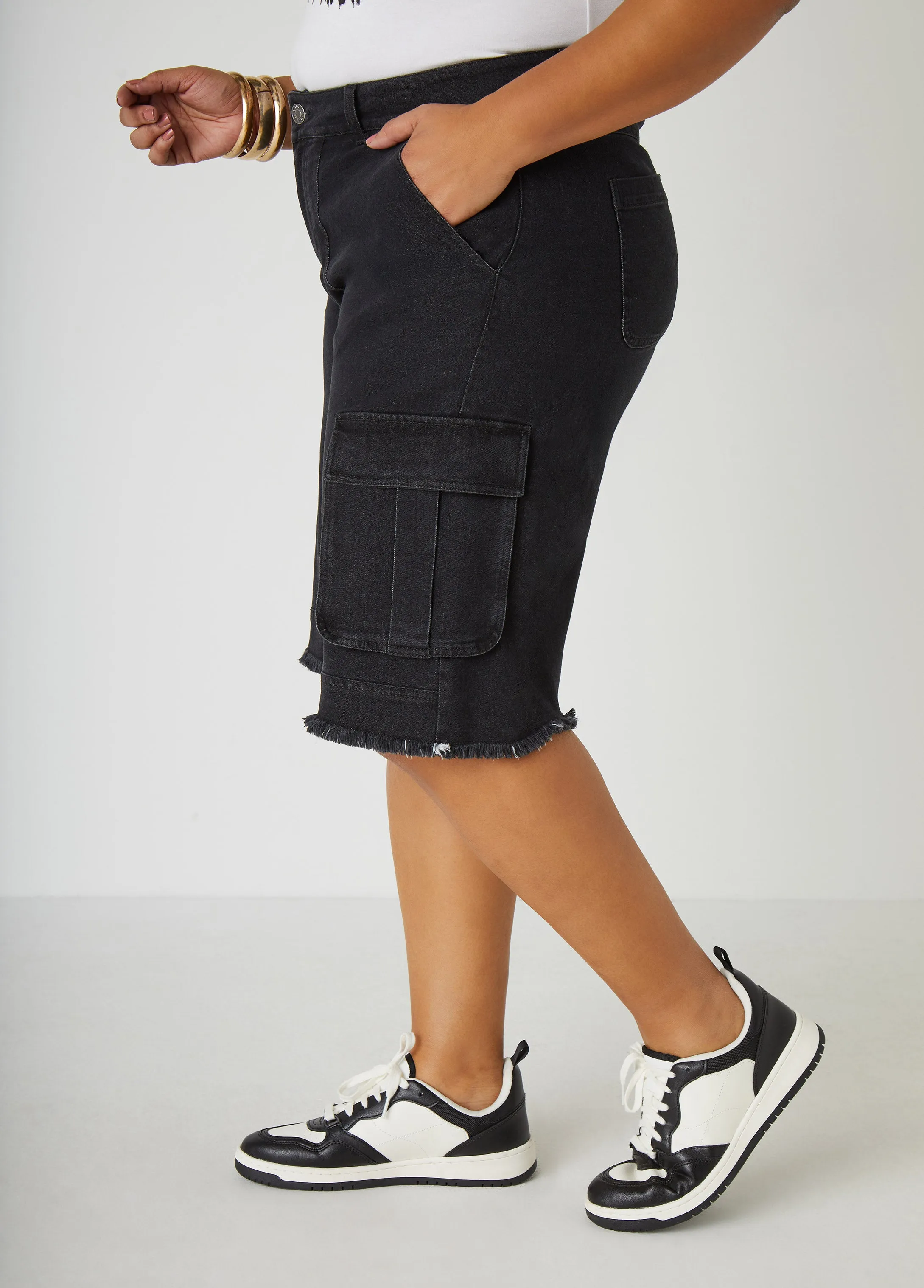 Frayed Cargo Bermuda Shorts sold by Ashley Stewart product image thumbnail 4