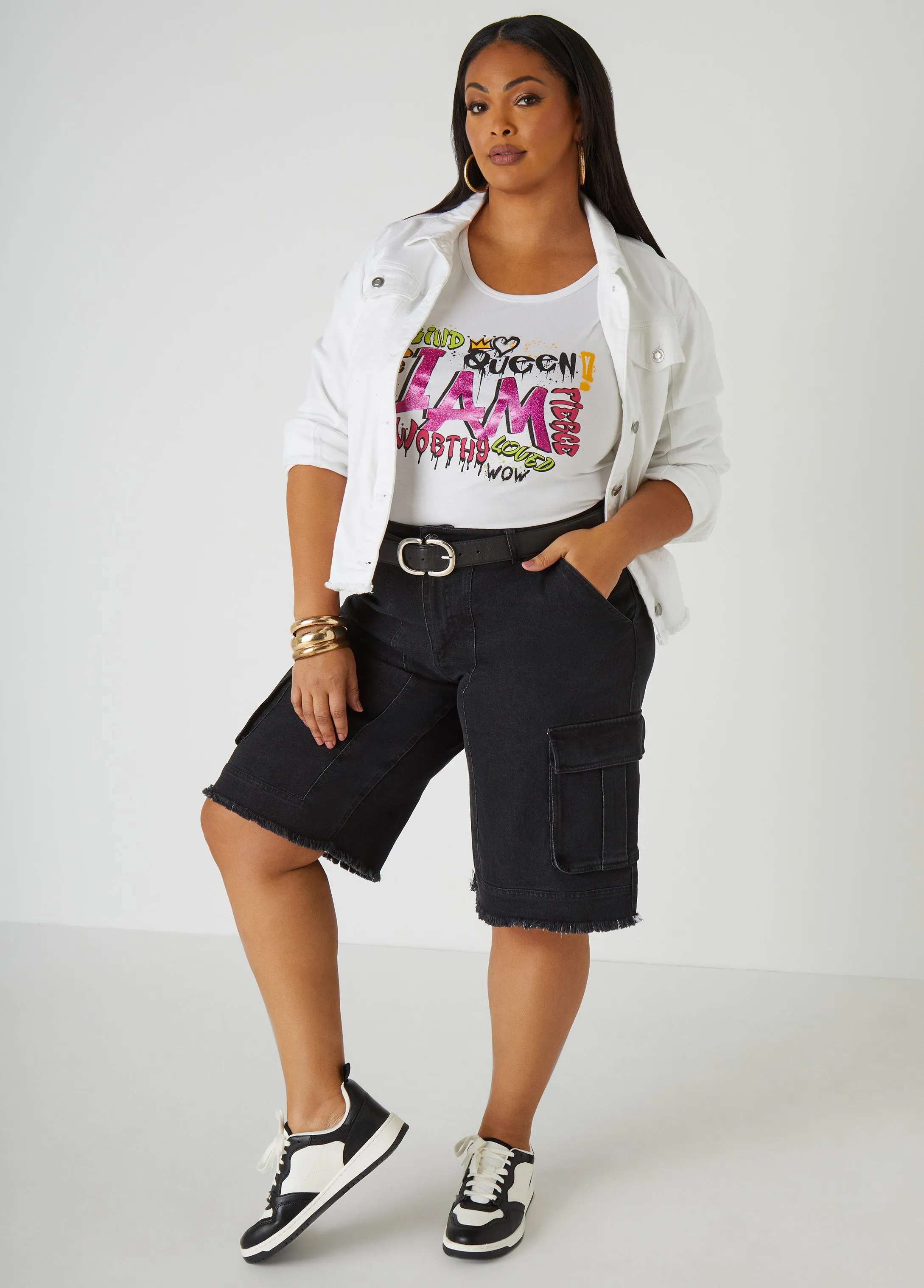 Frayed Cargo Bermuda Shorts sold by Ashley Stewart product image thumbnail 3