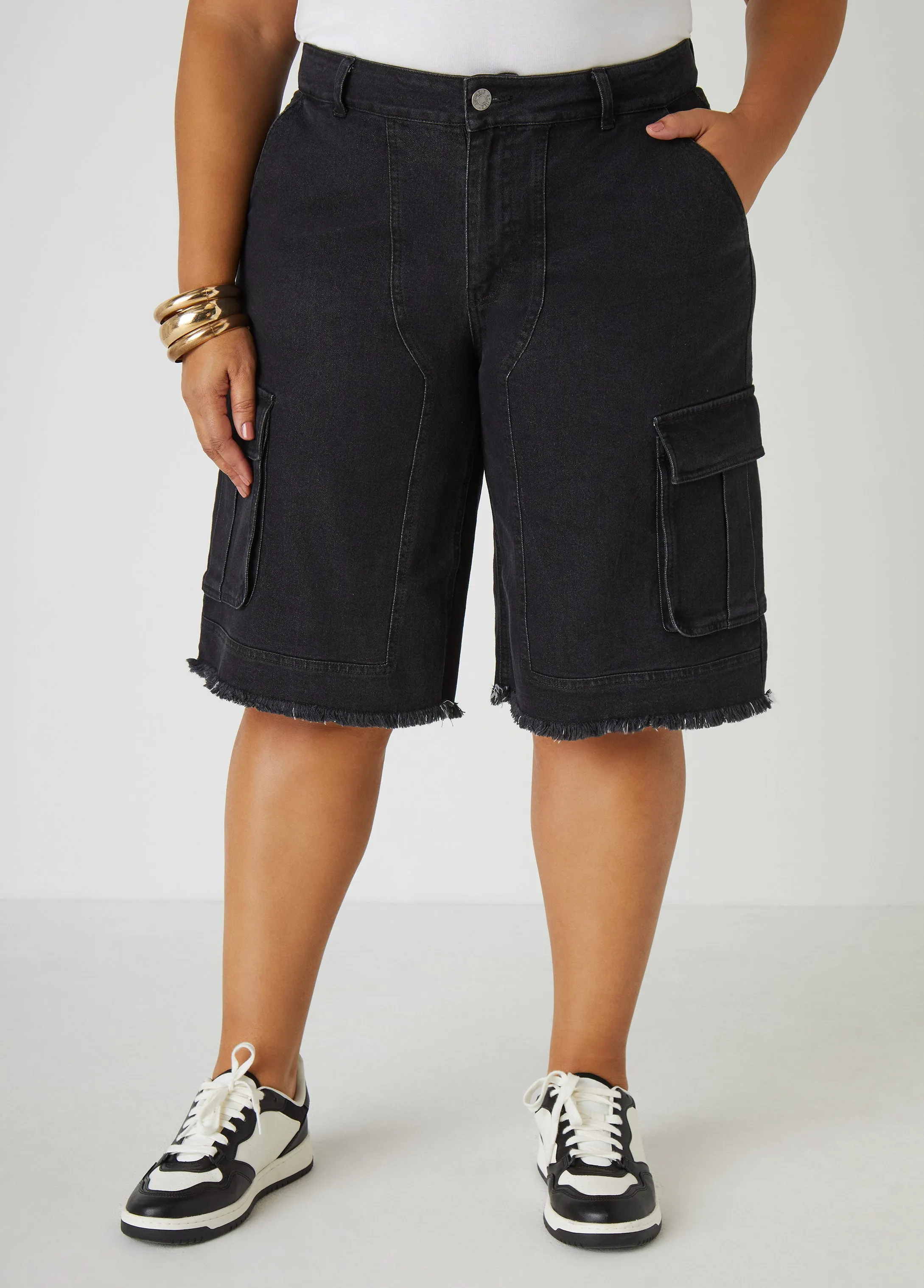 Frayed Cargo Bermuda Shorts sold by Ashley Stewart