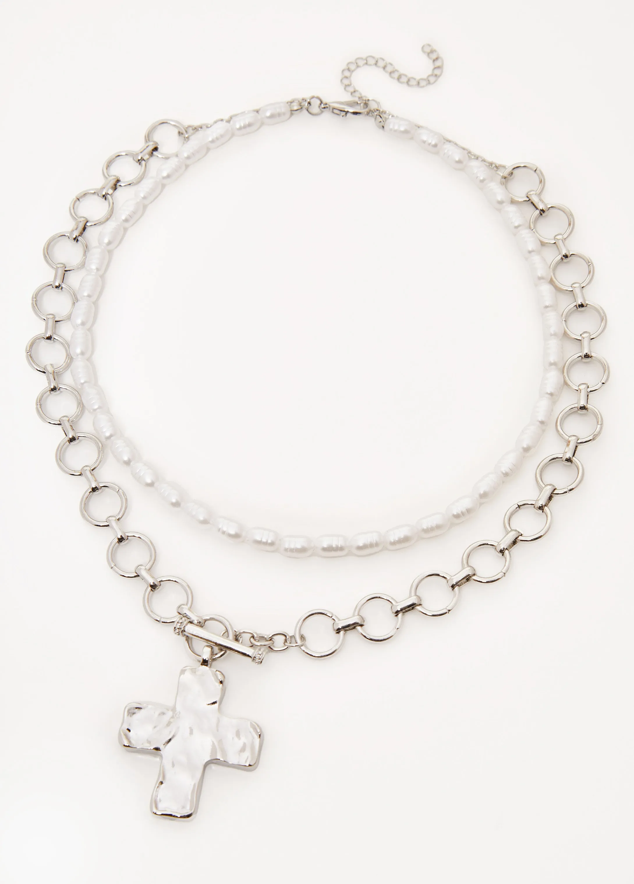 Layered Cross Faux Pearl Necklace sold by Ashley Stewart product image thumbnail 2