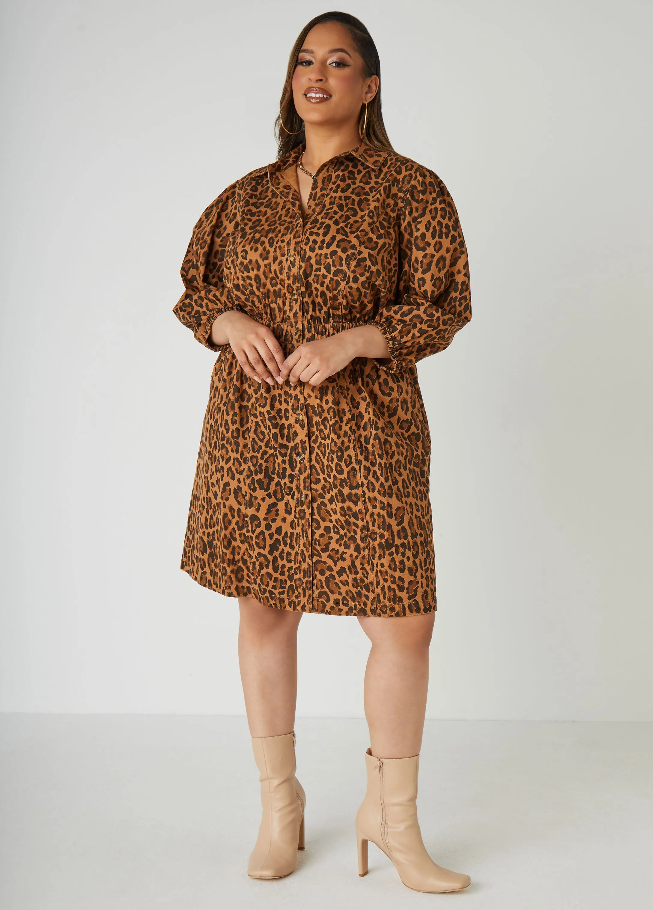 Leopard Cotton Twill Shirtdress sold by Ashley Stewart product image thumbnail 4