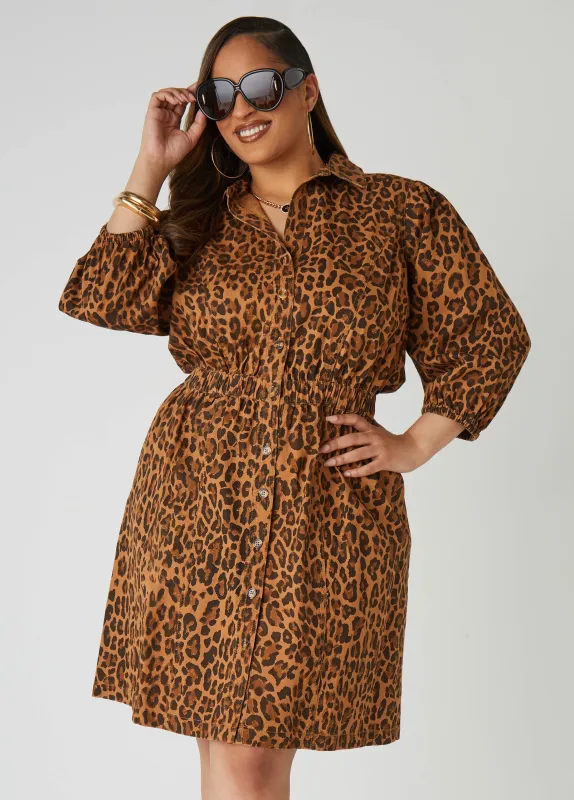 Leopard Cotton Twill Shirtdress sold by Ashley Stewart