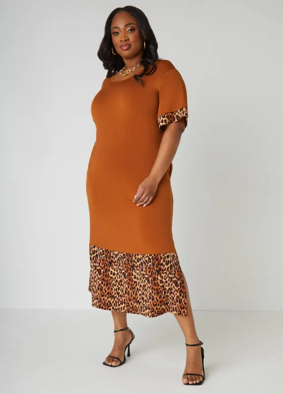 Leopard Paneled T Shirt Dress sold by Ashley Stewart