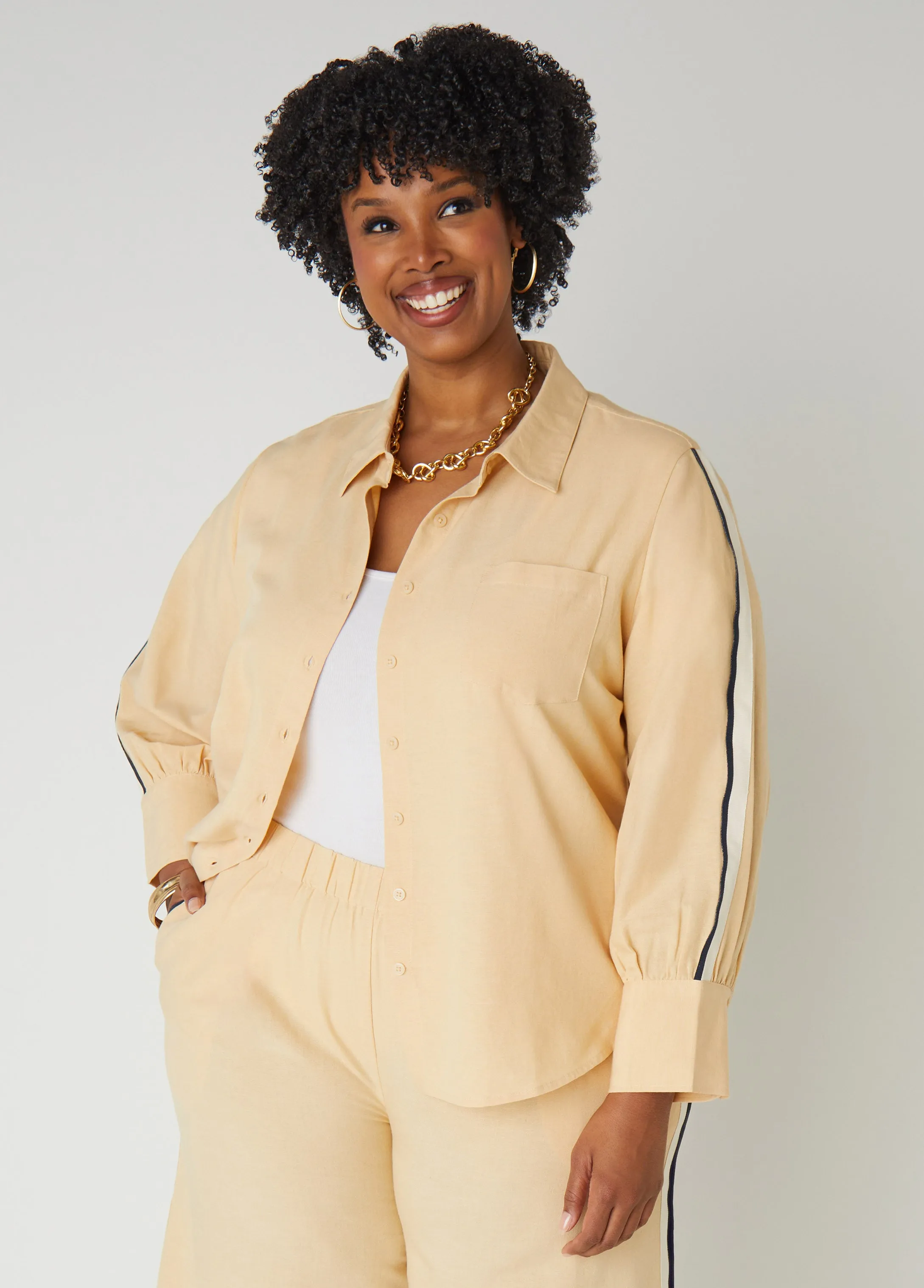 Cotton And Linen Blend Shirt sold by Ashley Stewart