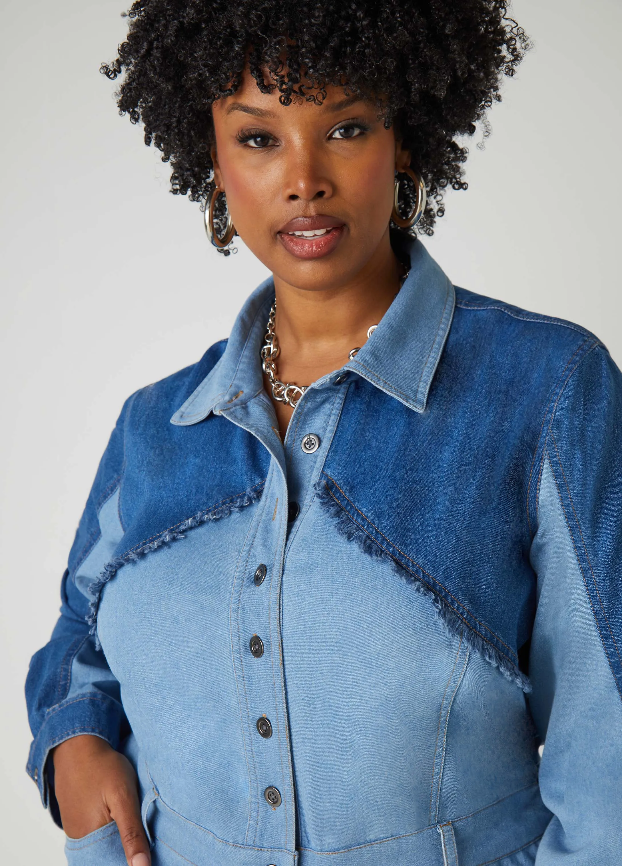 Frayed Two Tone Denim Jumpsuit sold by Ashley Stewart product image thumbnail 5