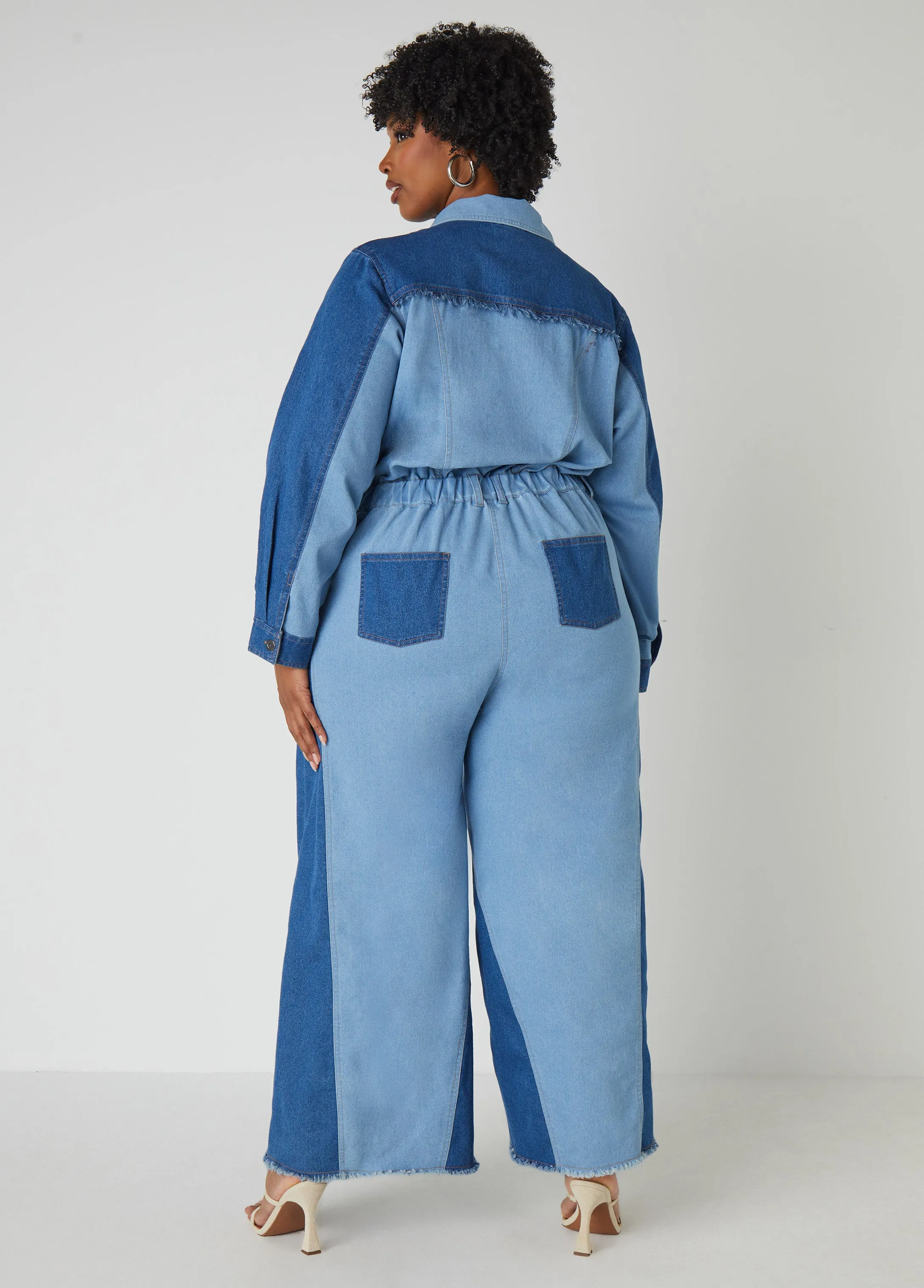 Frayed Two Tone Denim Jumpsuit sold by Ashley Stewart product image thumbnail 2