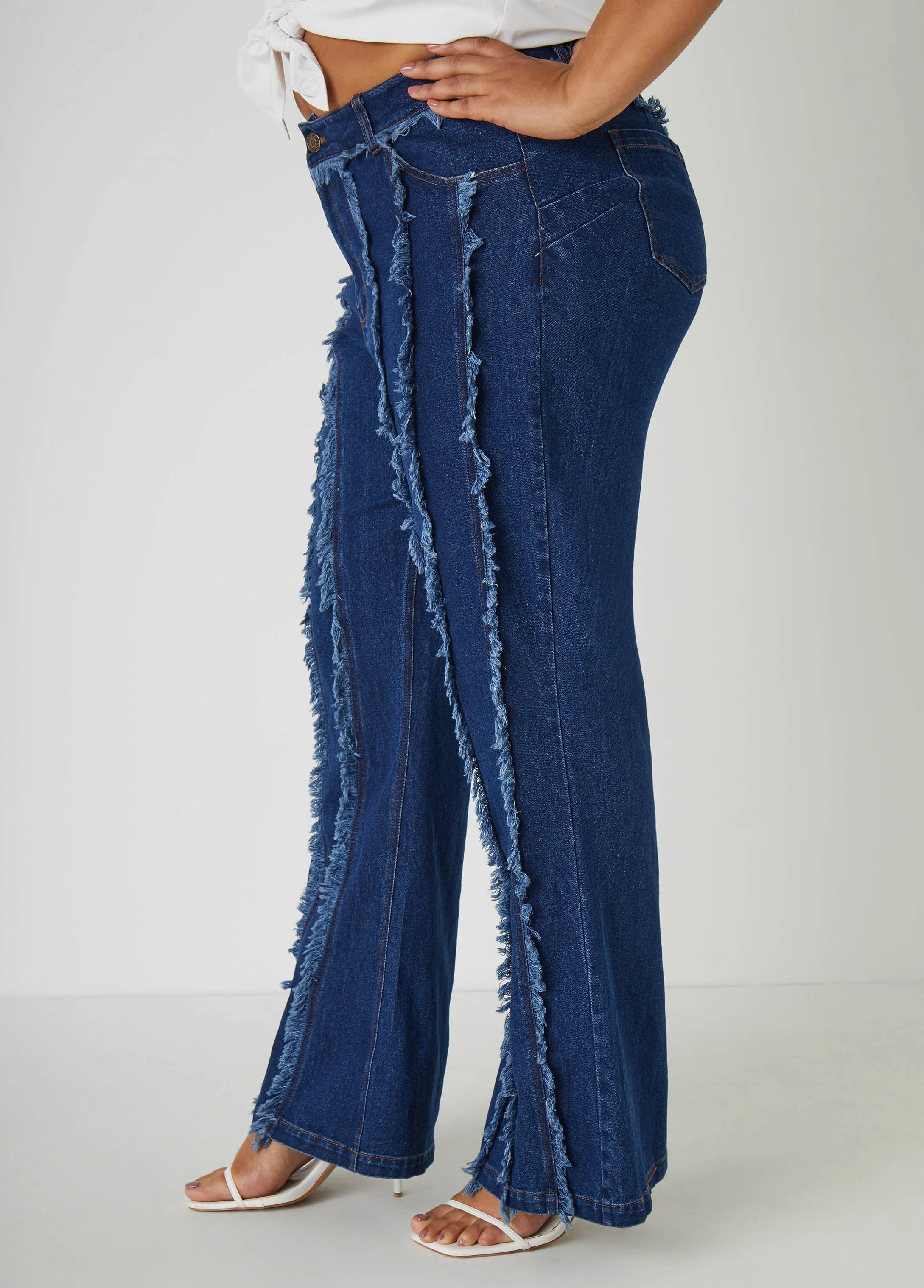 Frayed Straight Leg Jeans sold by Ashley Stewart product image thumbnail 3