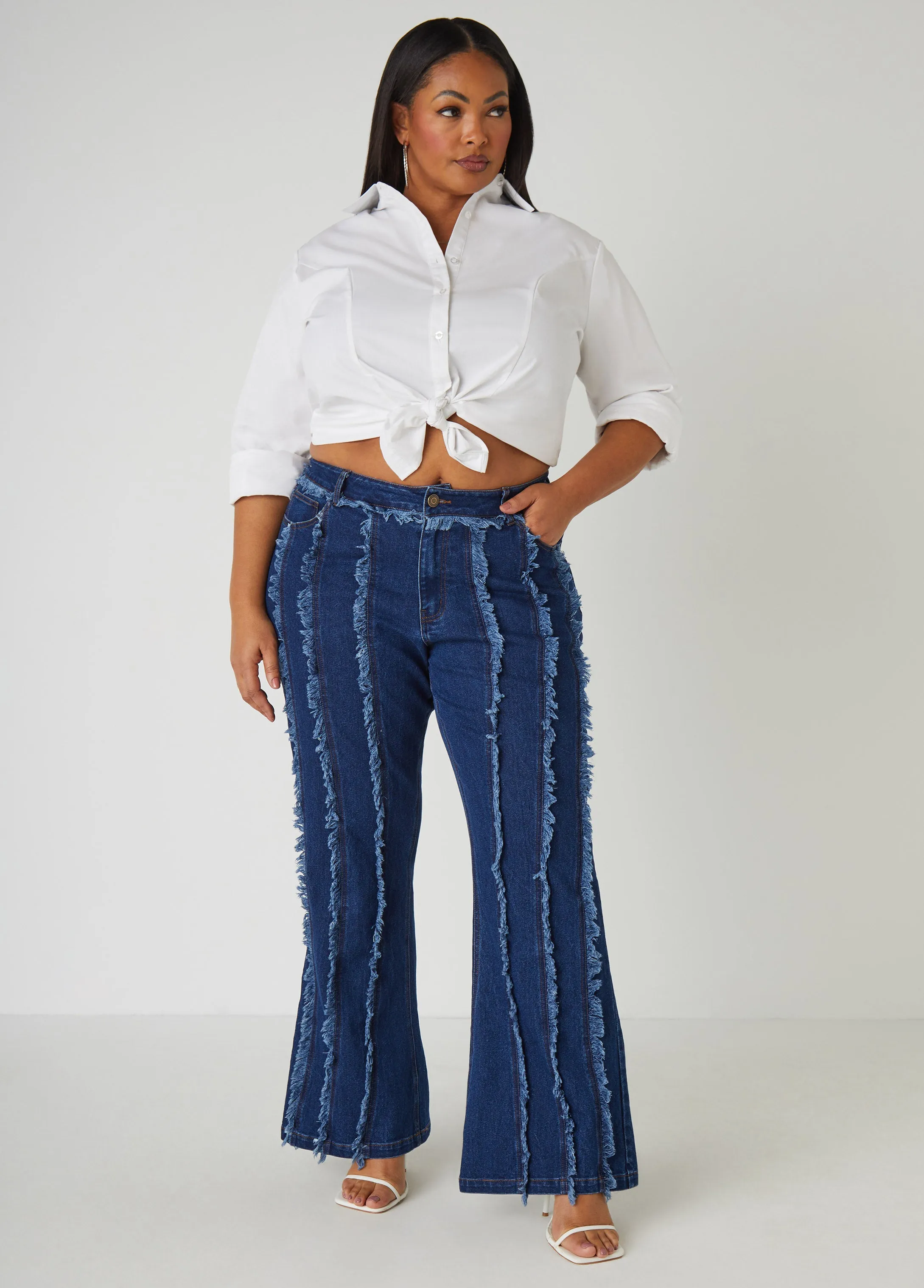 Frayed Straight Leg Jeans sold by Ashley Stewart