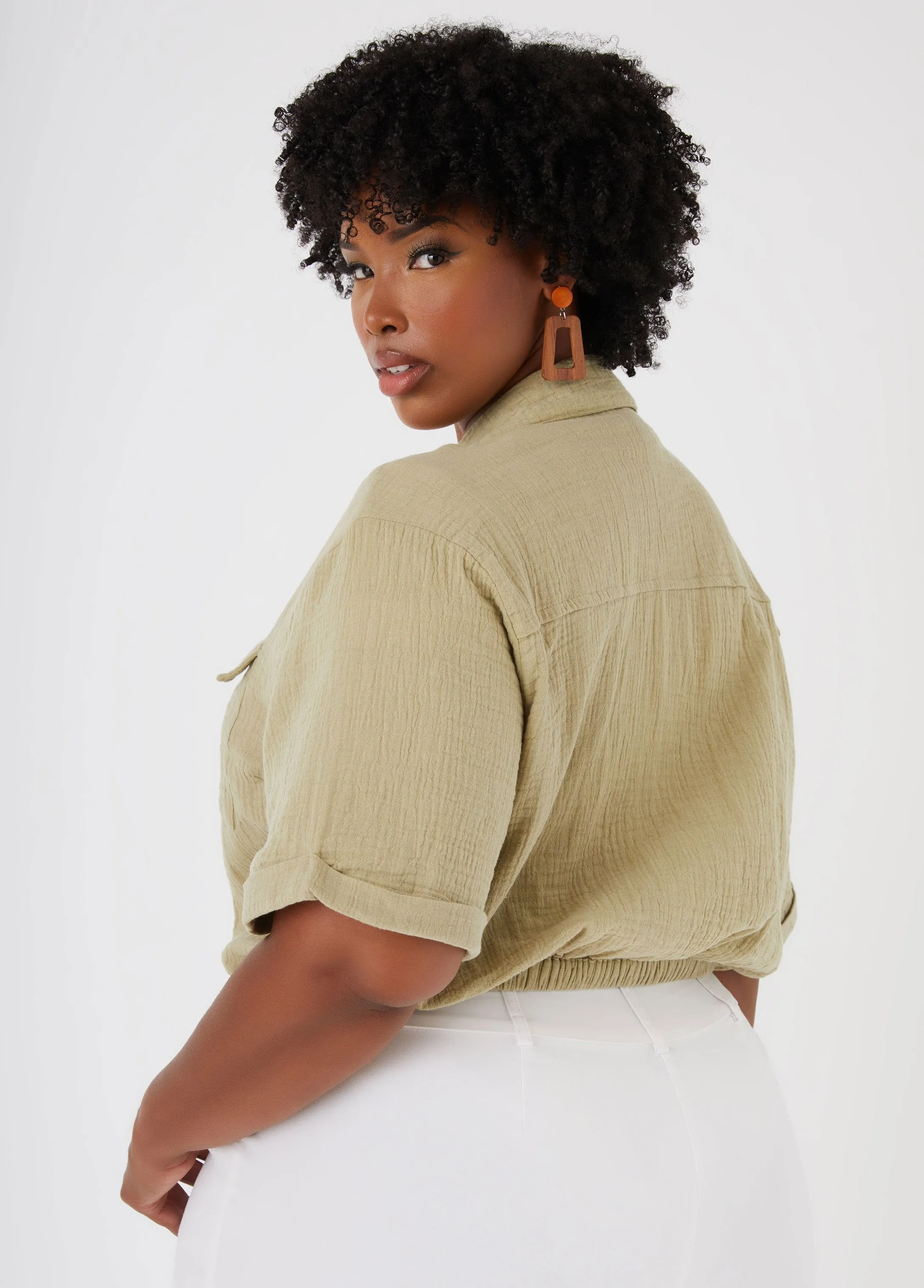 Cropped Cotton Gauze Shirt sold by Ashley Stewart product image thumbnail 2