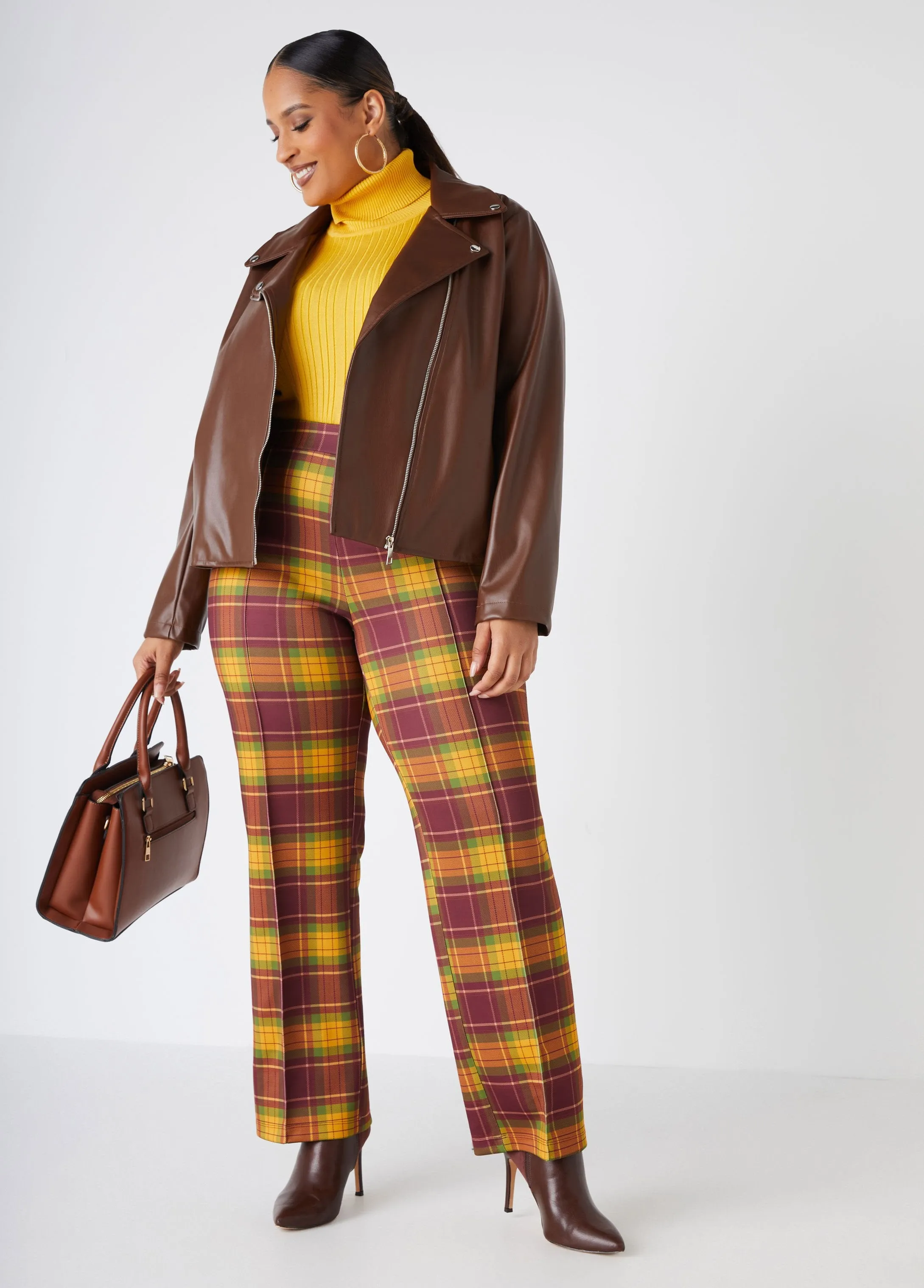 Plaid Seamed Straight Leg Pants sold by Ashley Stewart product image thumbnail 3