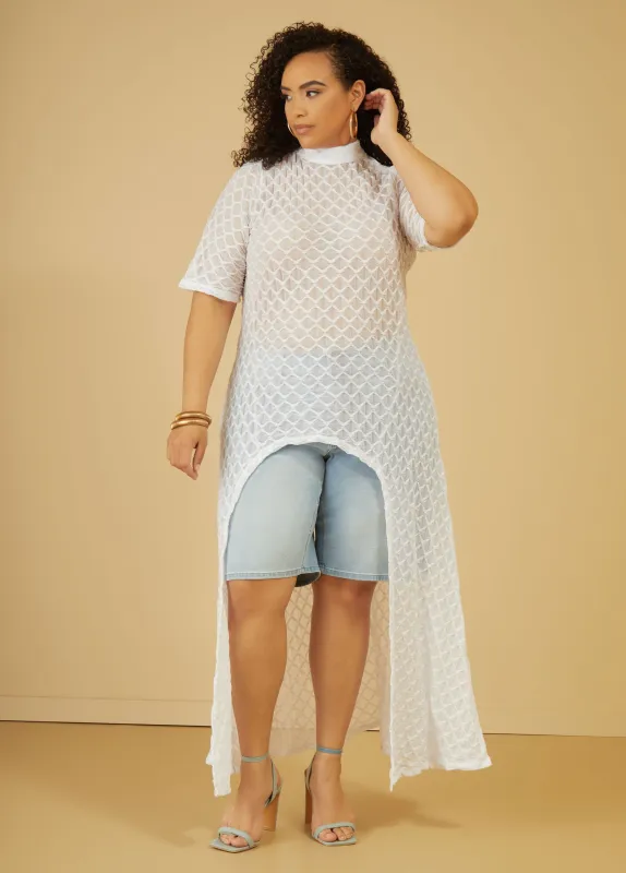 Tinsel Embellished Mesh Hi Low Top sold by Ashley Stewart