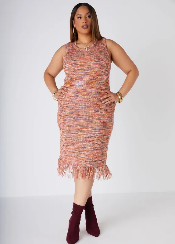 Fringed Crochet Sweater Dress sold by Ashley Stewart