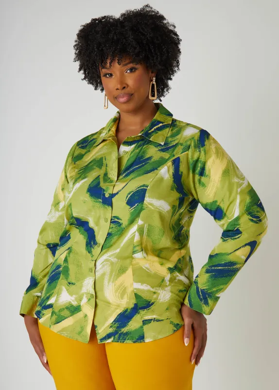 Wave Print Collared Shirt sold by Ashley Stewart