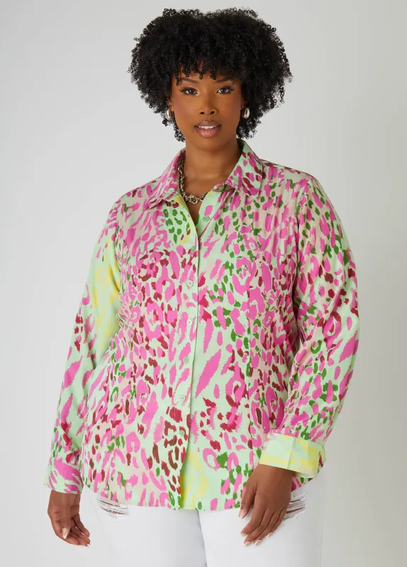 Animal Print Collared Shirt sold by Ashley Stewart