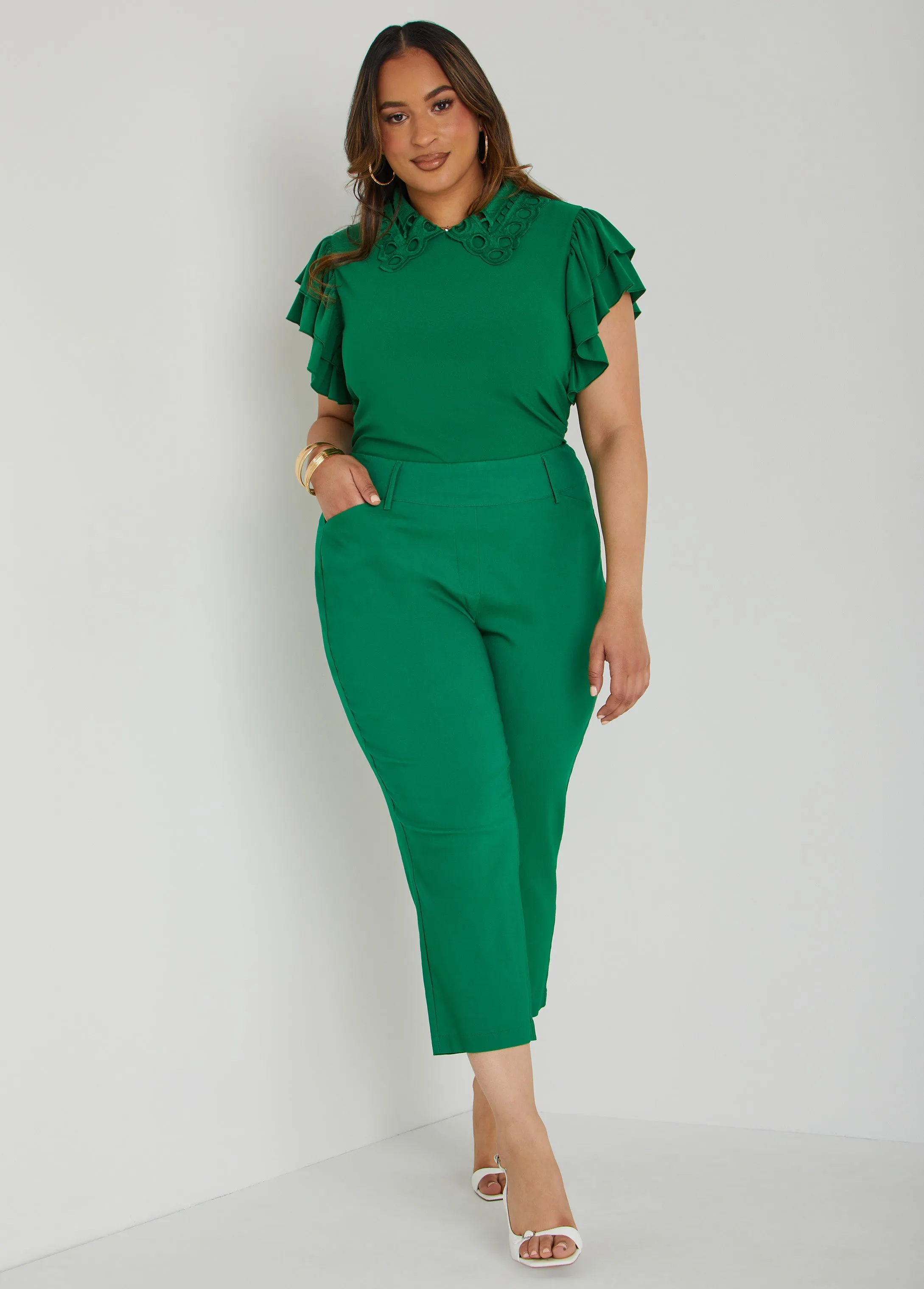 Eyelet Trimmed Stretch Knit Top sold by Ashley Stewart product image thumbnail 3