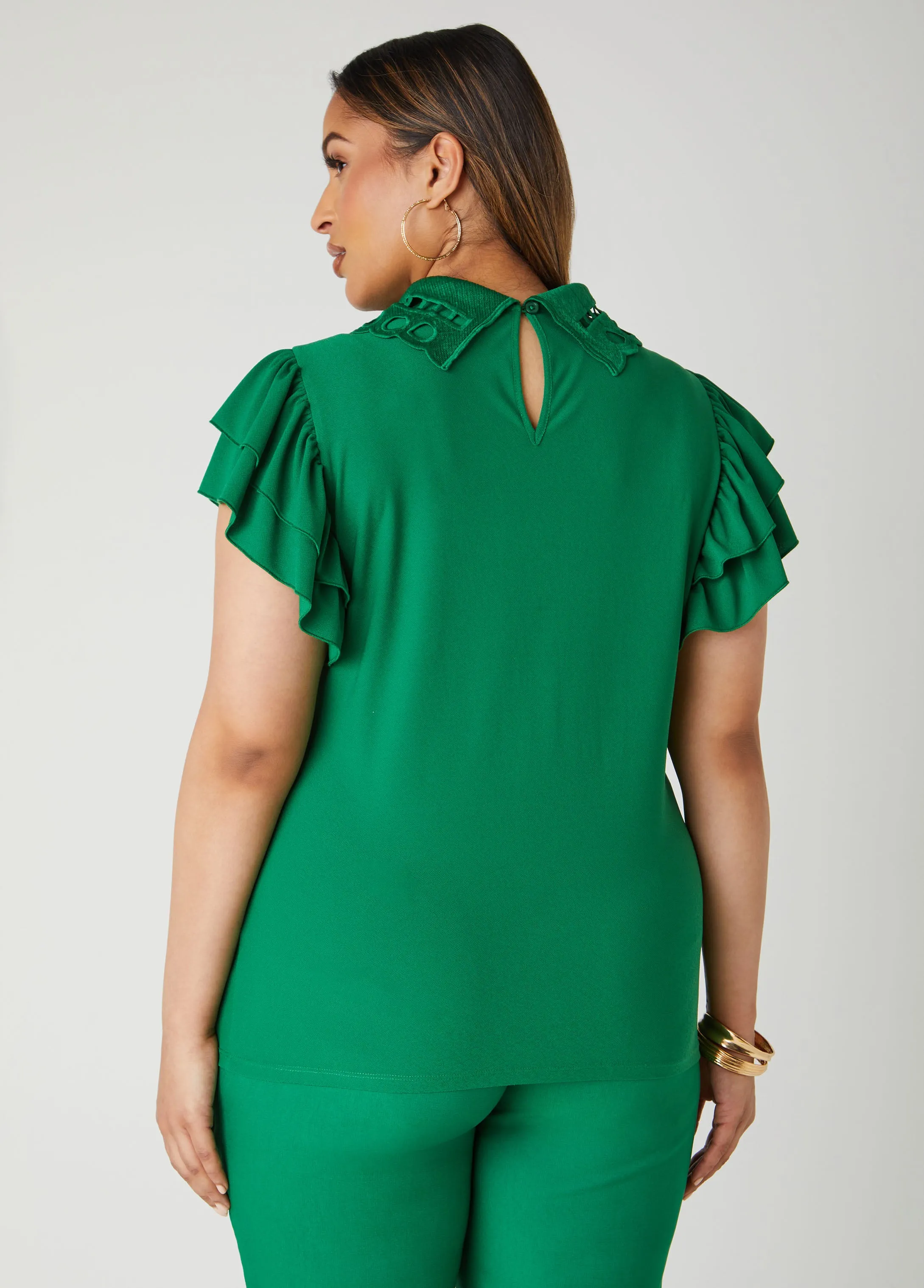 Eyelet Trimmed Stretch Knit Top sold by Ashley Stewart product image thumbnail 2