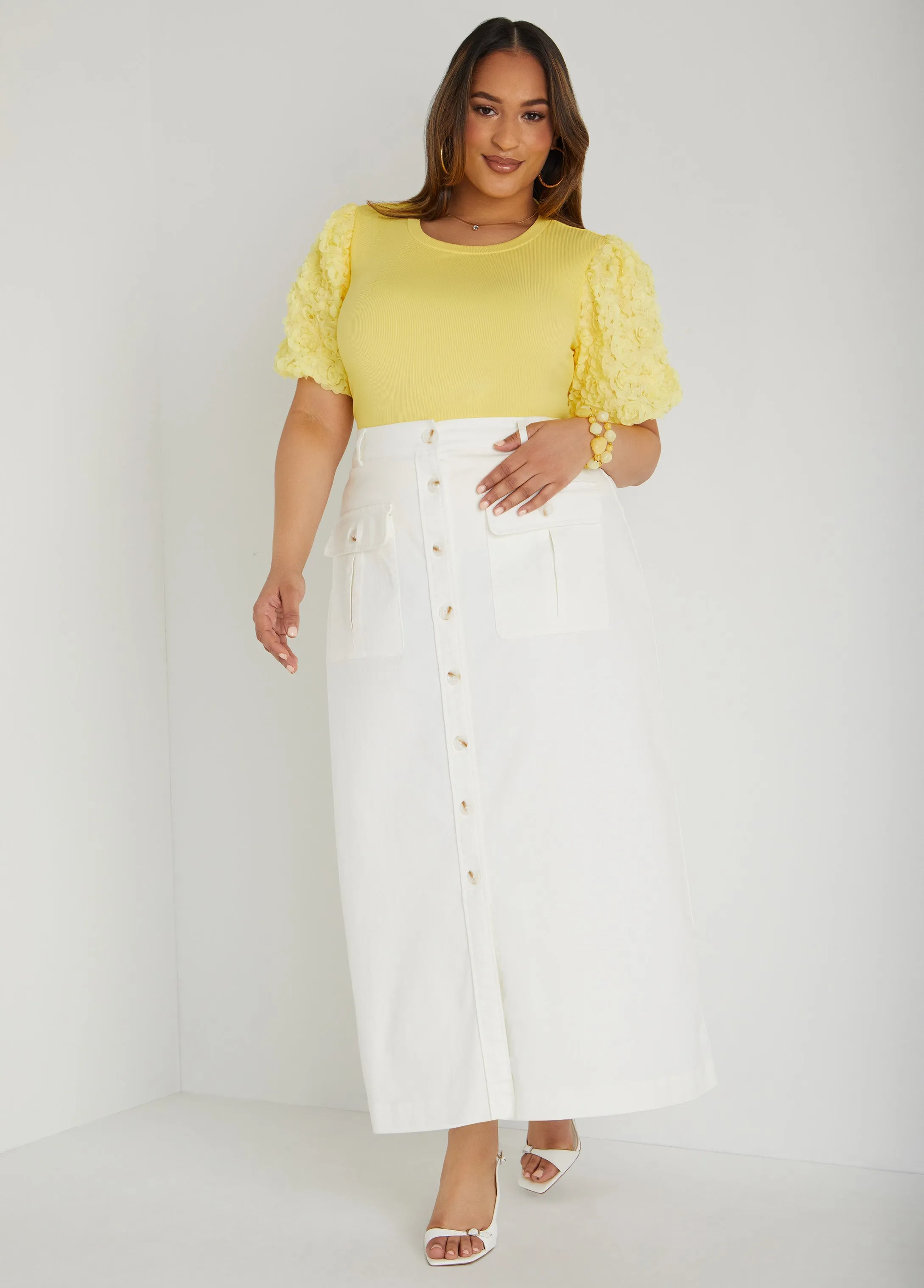 Rosette Sleeved Ribbed Top sold by Ashley Stewart product image thumbnail 3