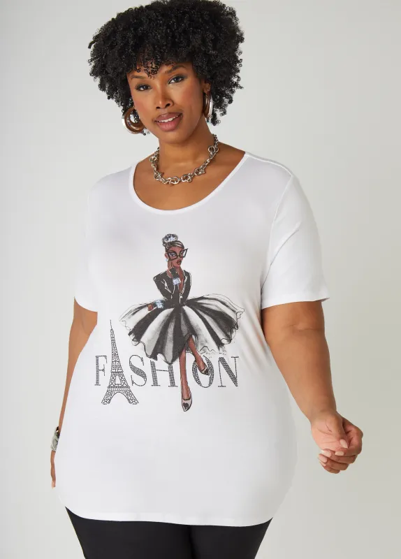 Fashion Crystal Graphic Tee sold by Ashley Stewart