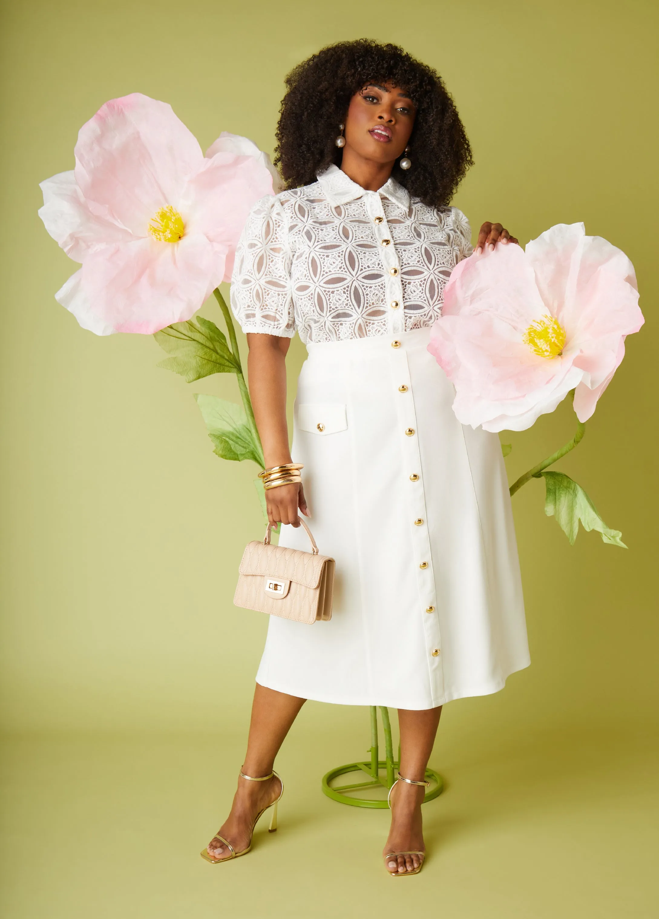 Button Embellished Midi Skirt sold by Ashley Stewart product image thumbnail 4