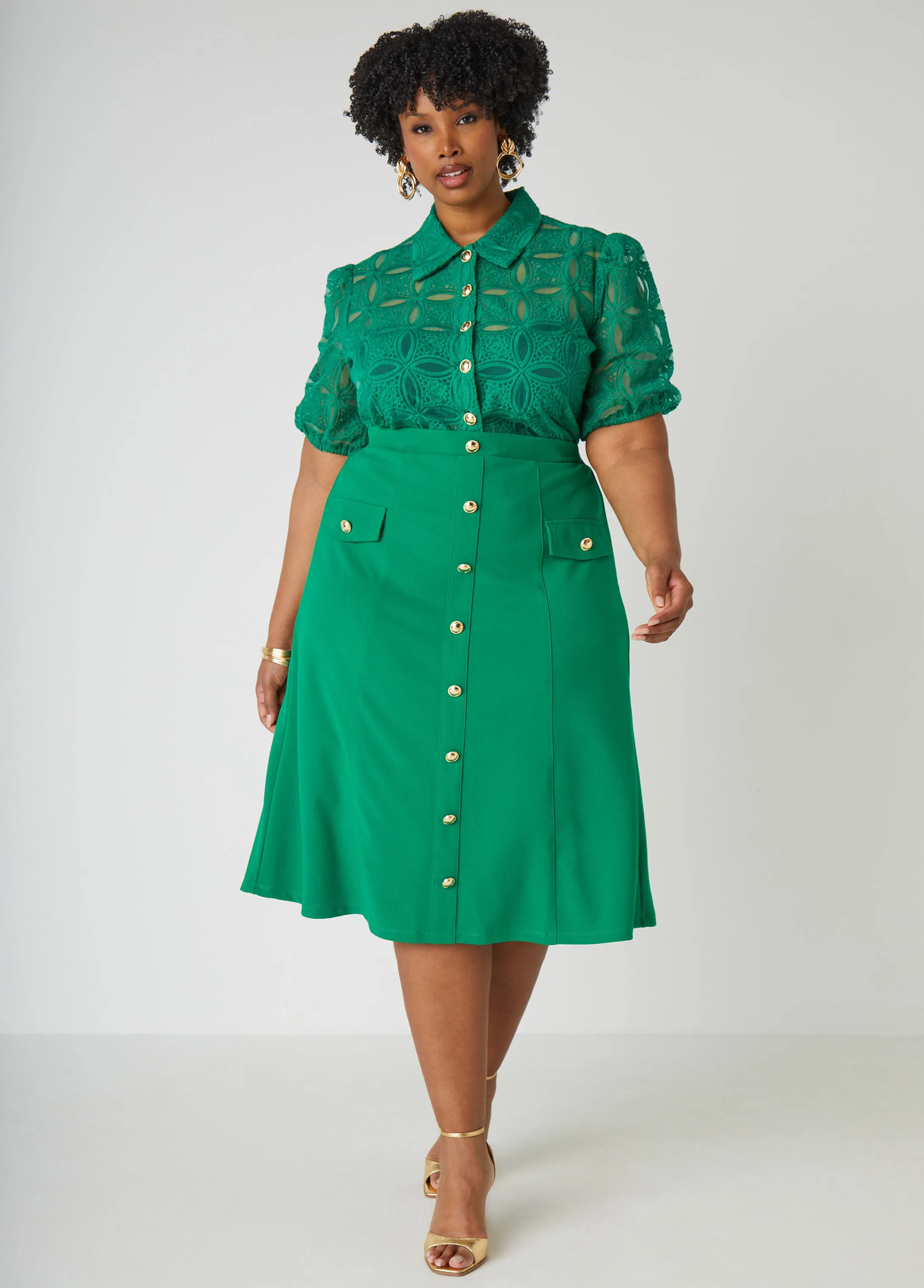 Button Embellished Midi Skirt sold by Ashley Stewart product image thumbnail 3