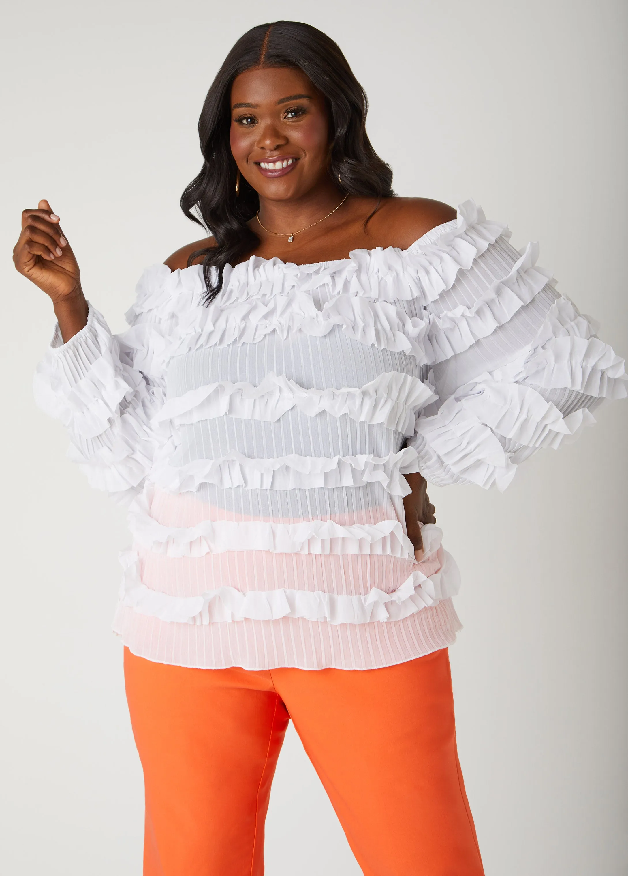 Ruffled Off The Shoulder Top sold by Ashley Stewart