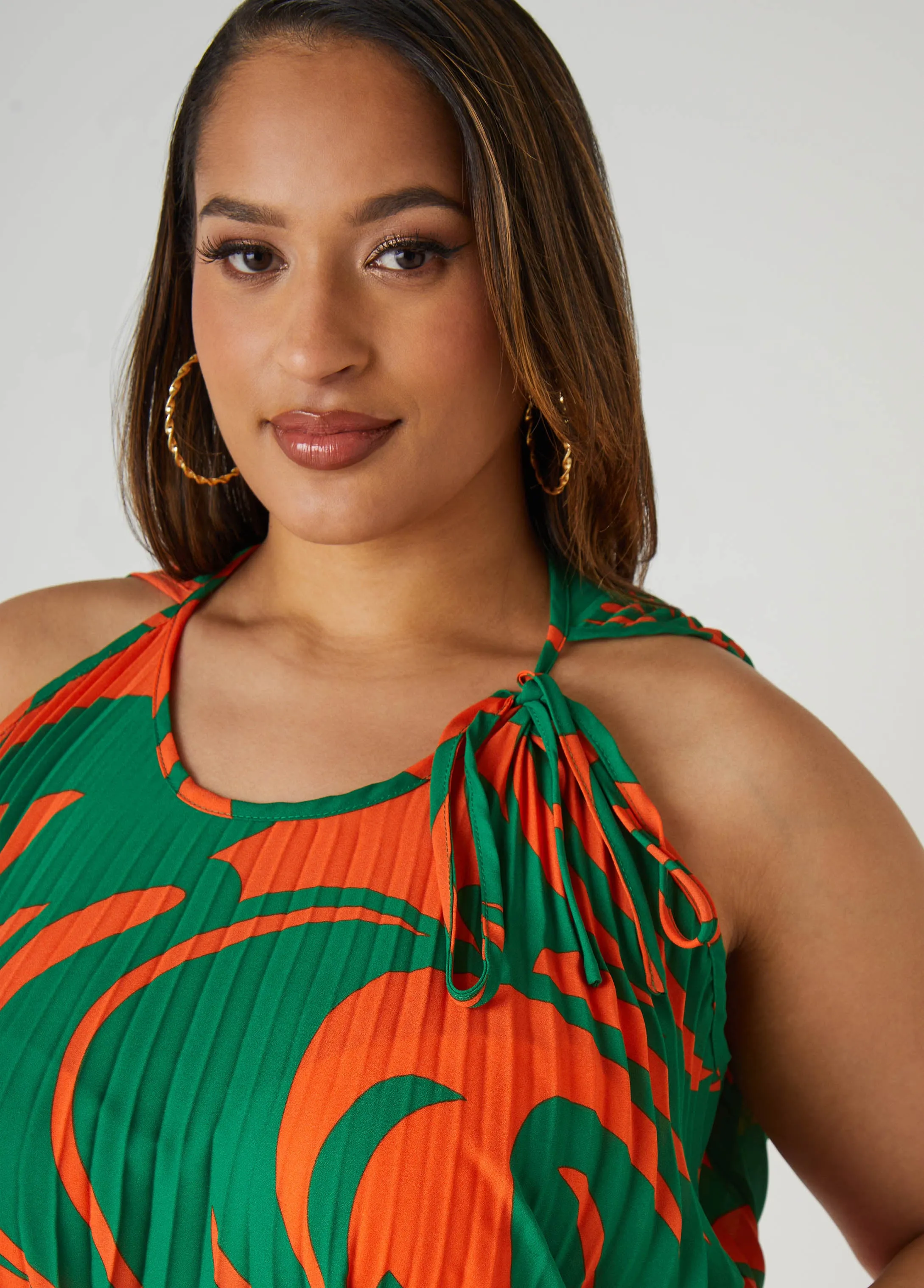 Pleated Tropical Print Swing Top sold by Ashley Stewart product image thumbnail 3