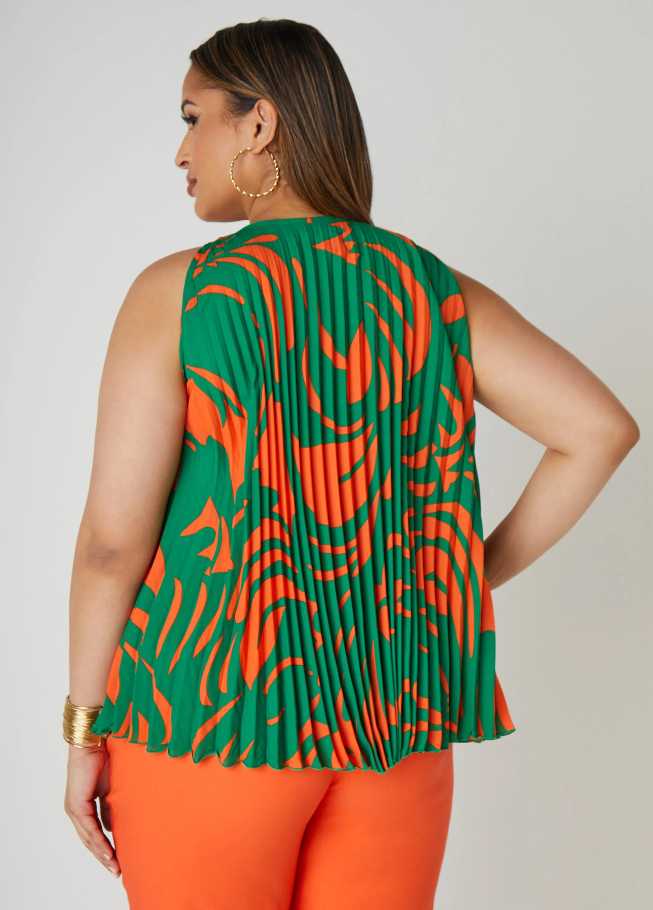 Pleated Tropical Print Swing Top sold by Ashley Stewart product image thumbnail 2
