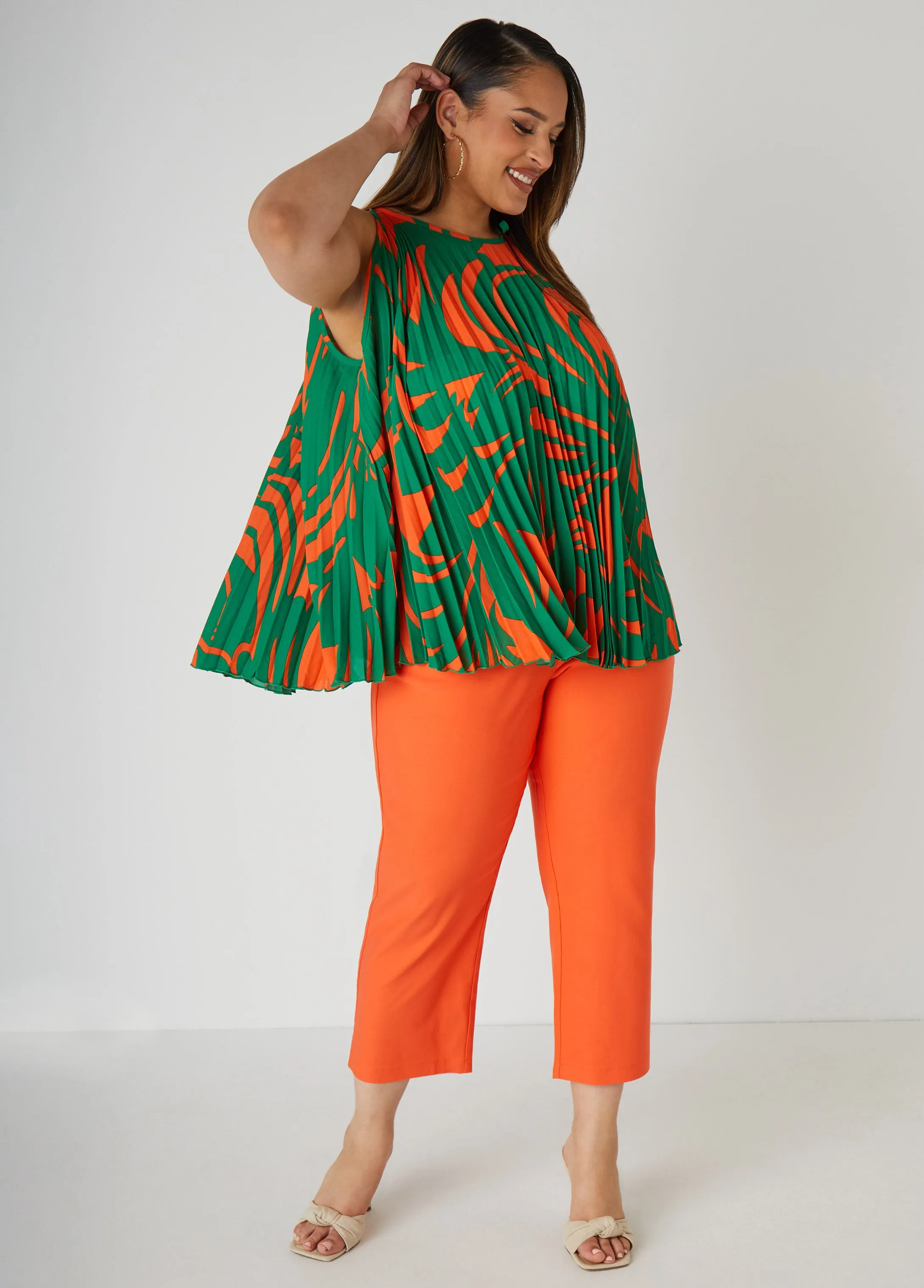 Pleated Tropical Print Swing Top sold by Ashley Stewart product image thumbnail 4