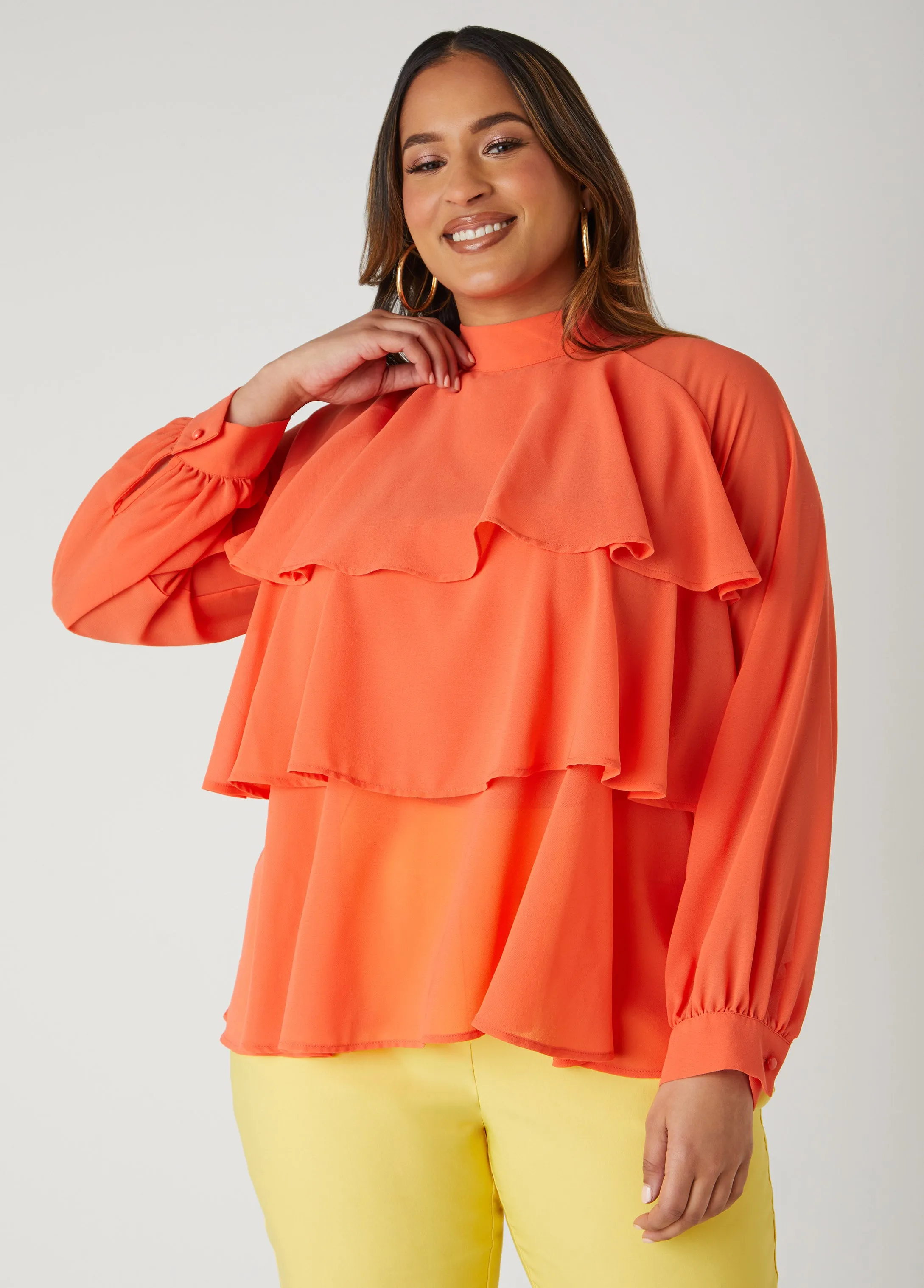 Tiered Ruffled Crepe Top sold by Ashley Stewart