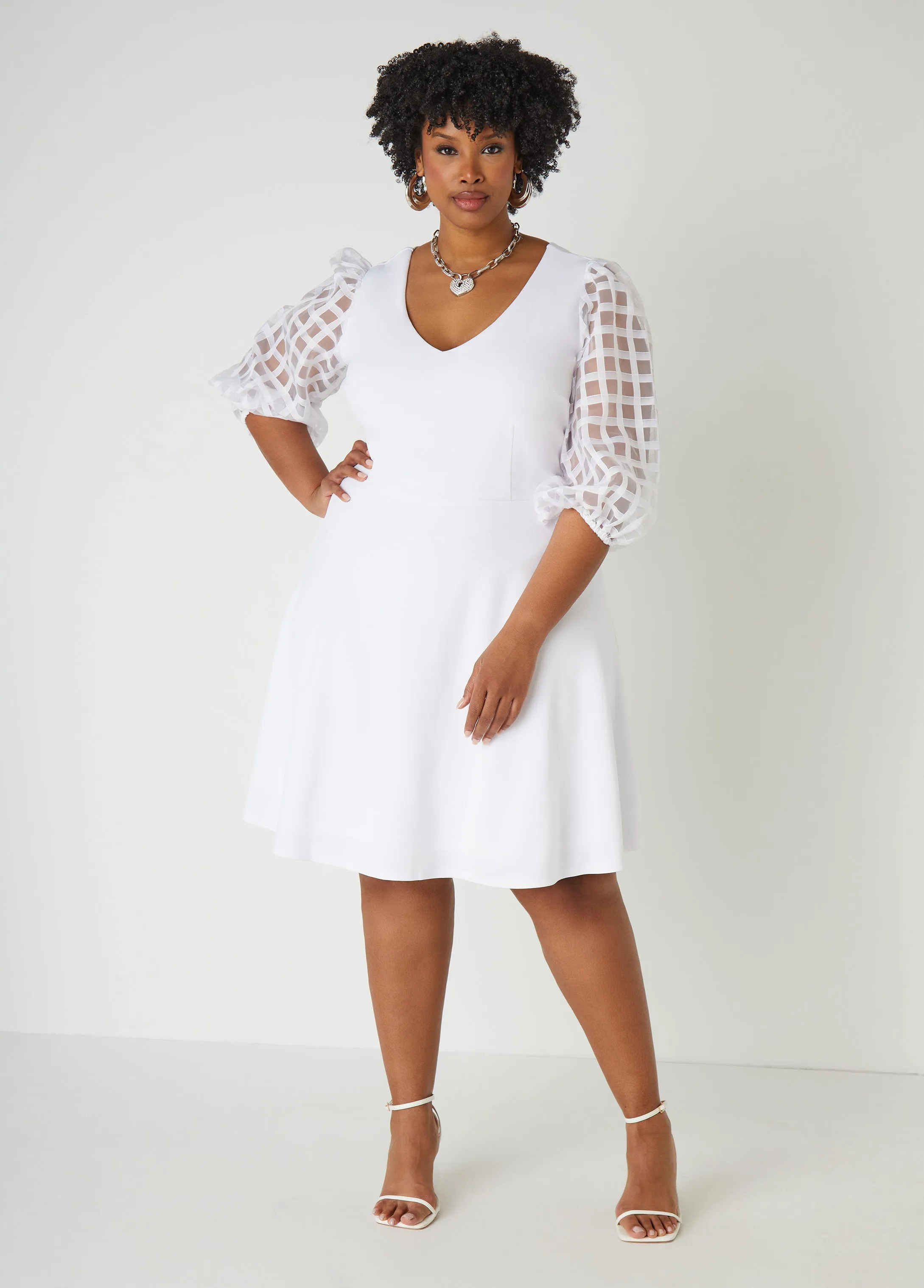 Windowpane Paneled A Line Dress sold by Ashley Stewart product image thumbnail 3