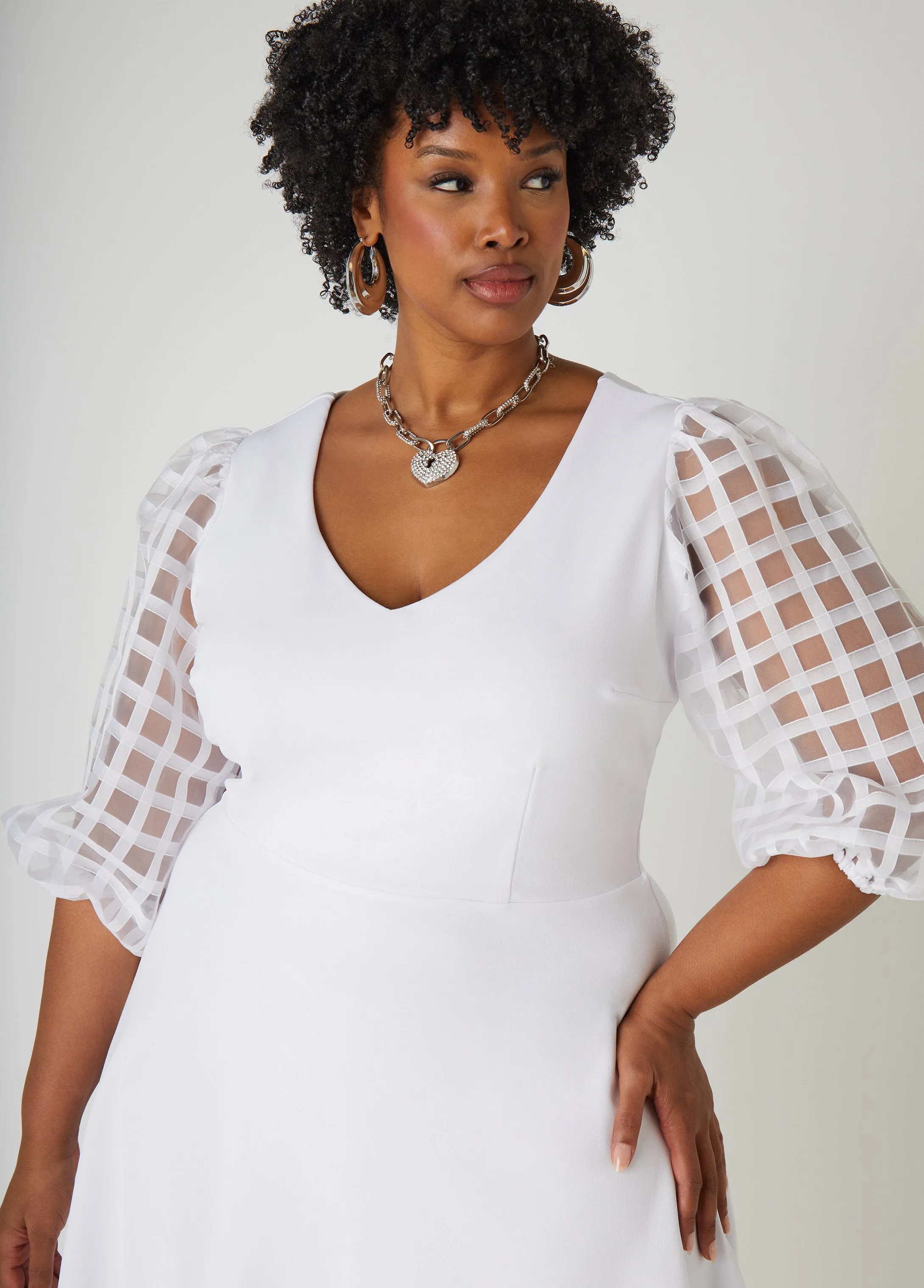 Windowpane Paneled A Line Dress sold by Ashley Stewart product image thumbnail 4