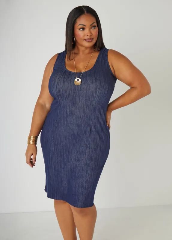 Textured Denim Tank Dress sold by Ashley Stewart
