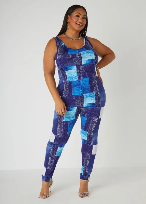 Denim Print Catsuit sold by Ashley Stewart