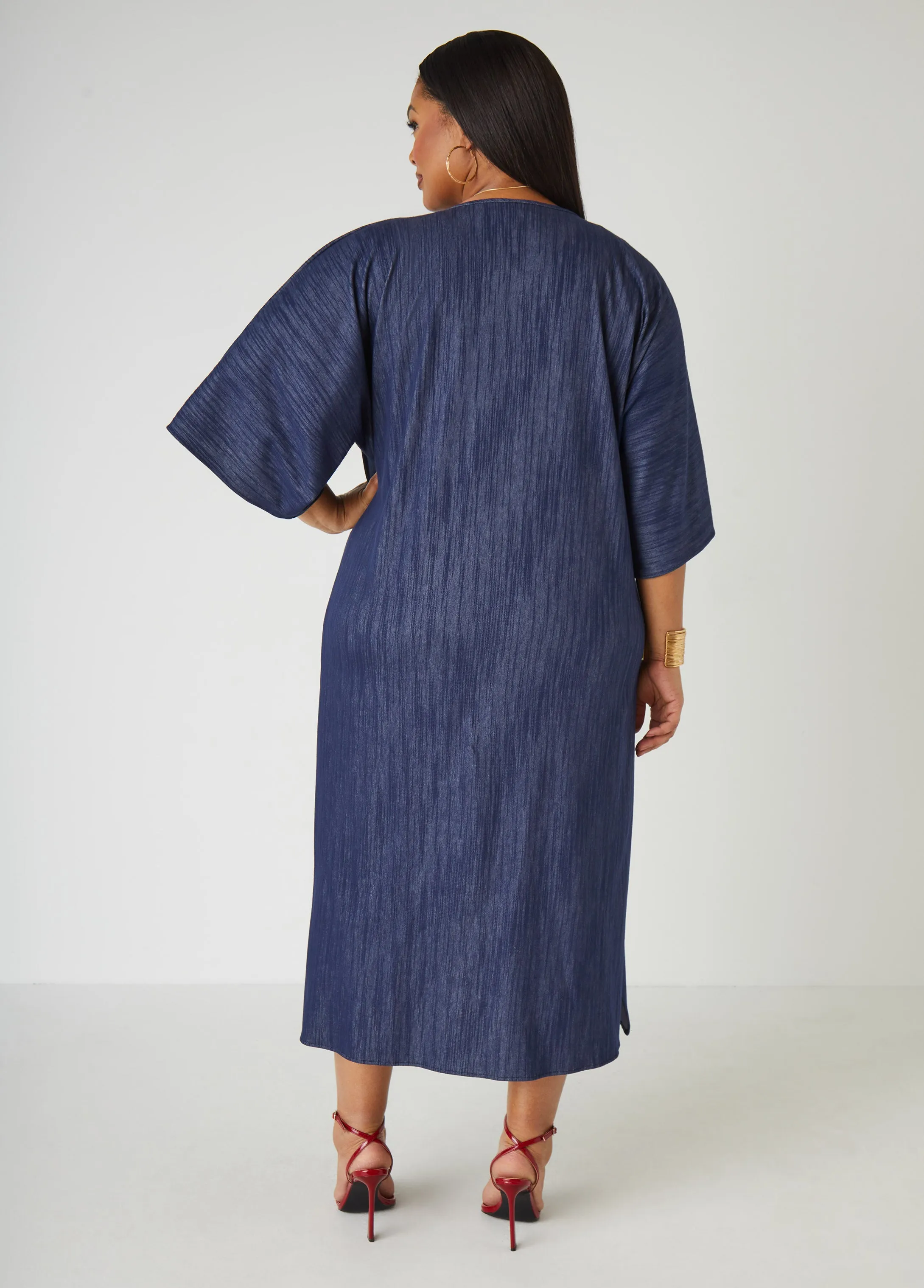Textured Denim Open Front Duster sold by Ashley Stewart product image thumbnail 2