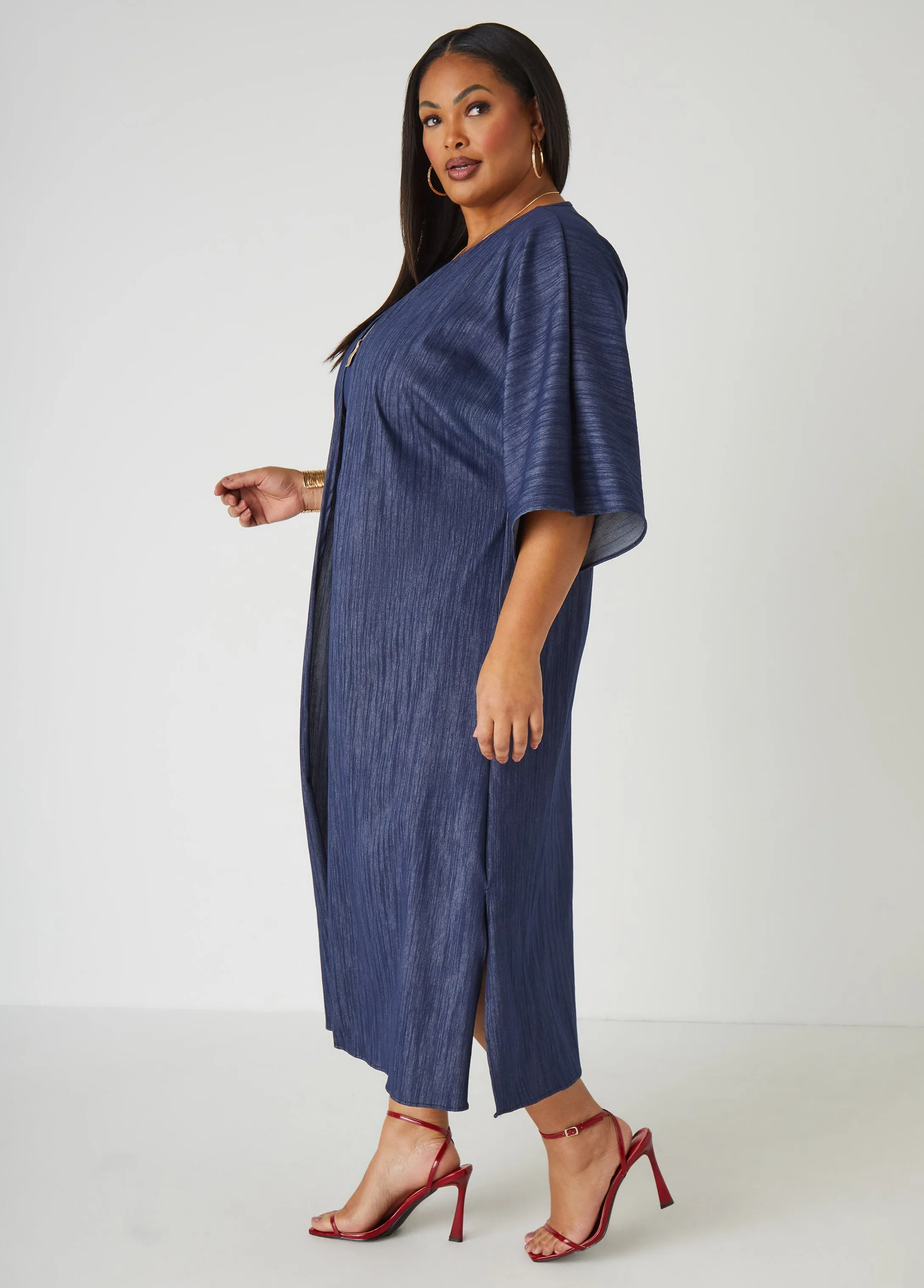 Textured Denim Open Front Duster sold by Ashley Stewart product image thumbnail 3