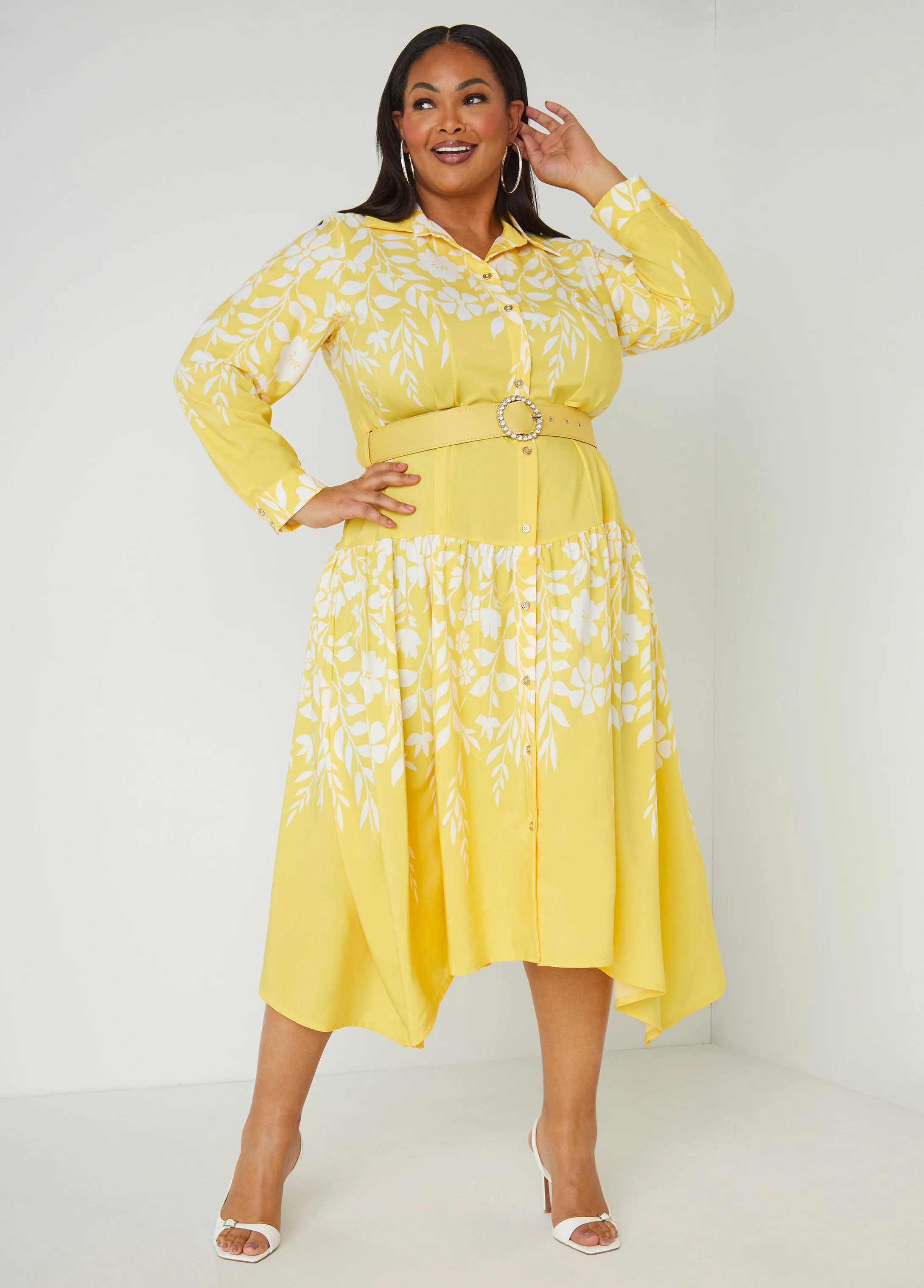 Belted Floral Print Midaxi Dress sold by Ashley Stewart product image thumbnail 5