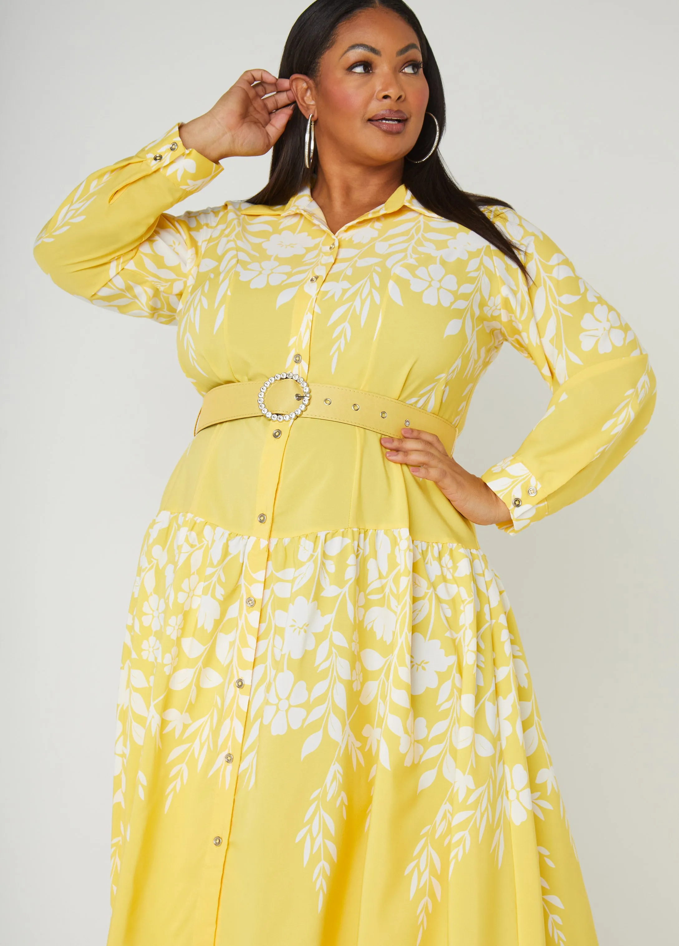 Belted Floral Print Midaxi Dress sold by Ashley Stewart product image thumbnail 4