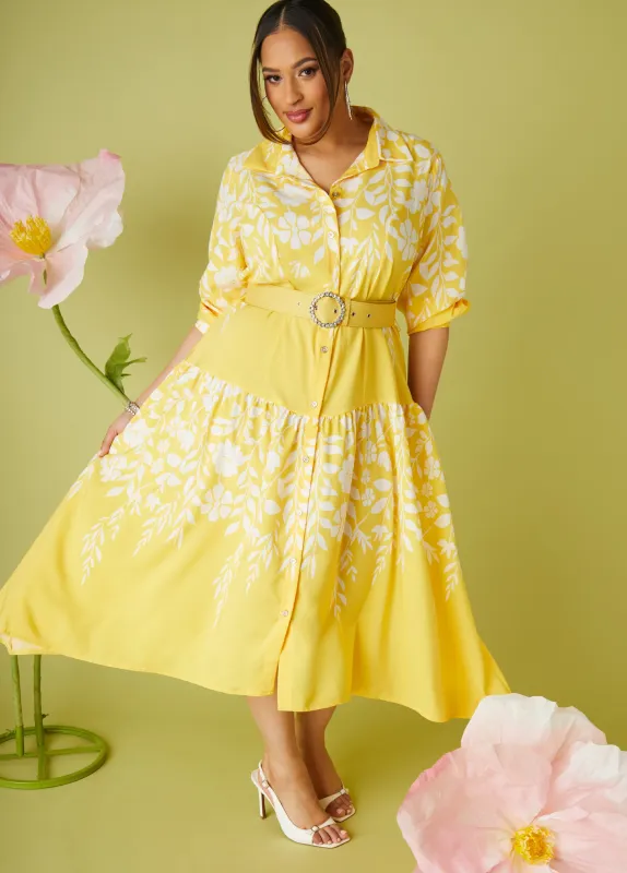 Belted Floral Print Midaxi Dress made by Ashley Stewart