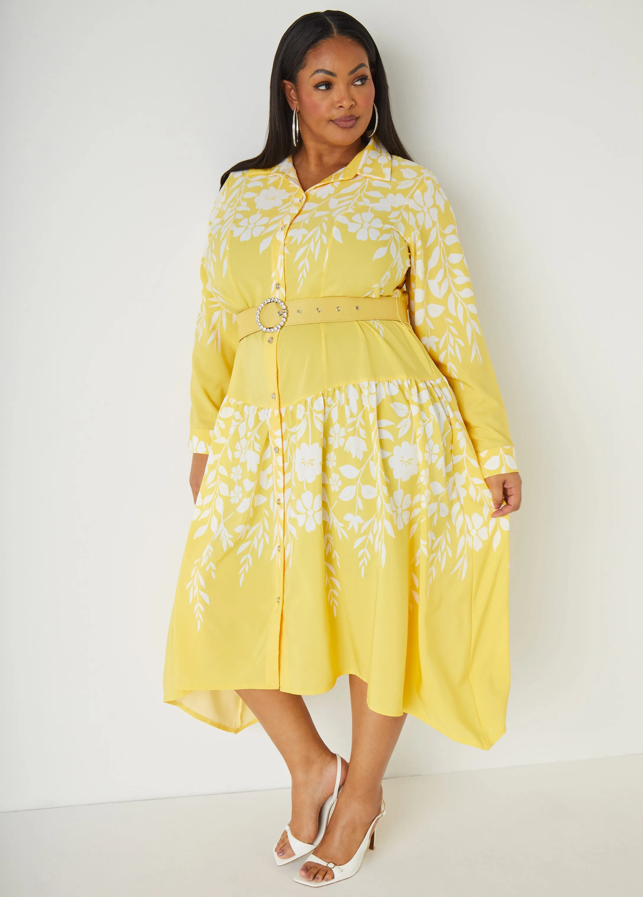 Belted Floral Print Midaxi Dress sold by Ashley Stewart product image thumbnail 3