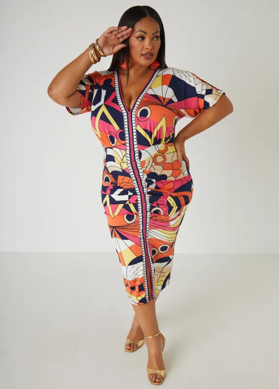 Abstract Print Midi Bodycon Dress sold by Ashley Stewart