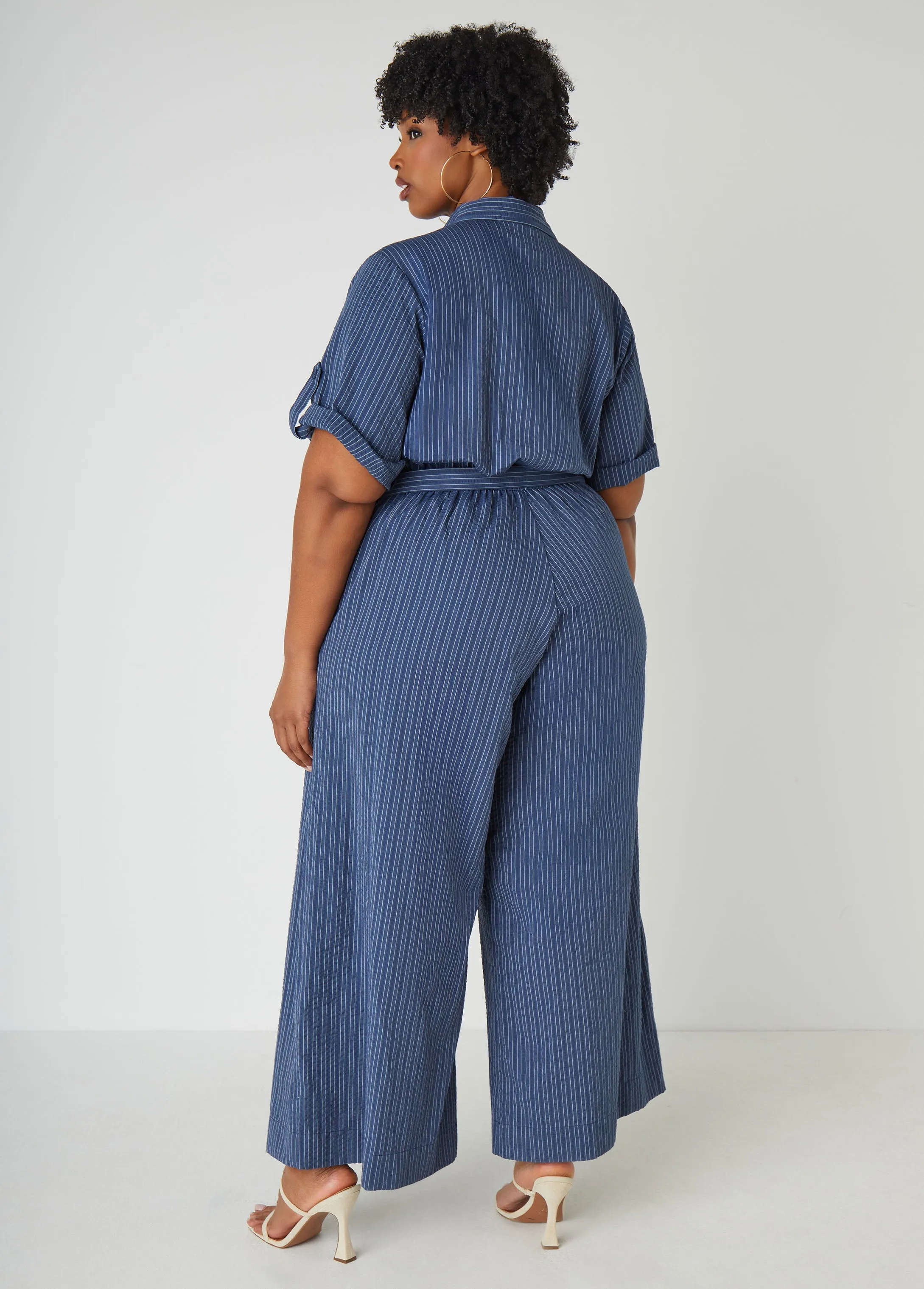 Striped Chambray Wide Leg Jumpsuit sold by Ashley Stewart product image thumbnail 2