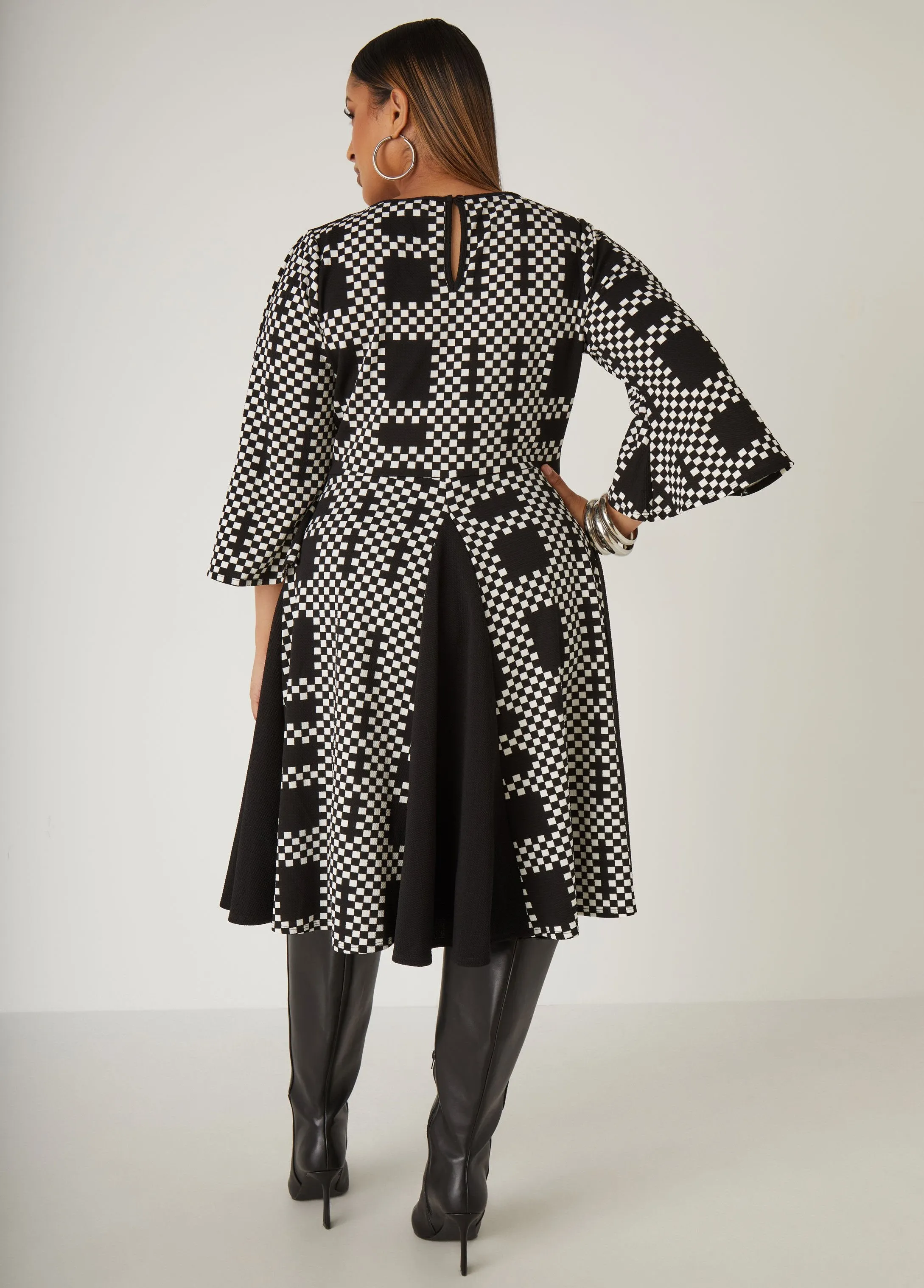 Checked Textured A Line Dress sold by Ashley Stewart product image thumbnail 2