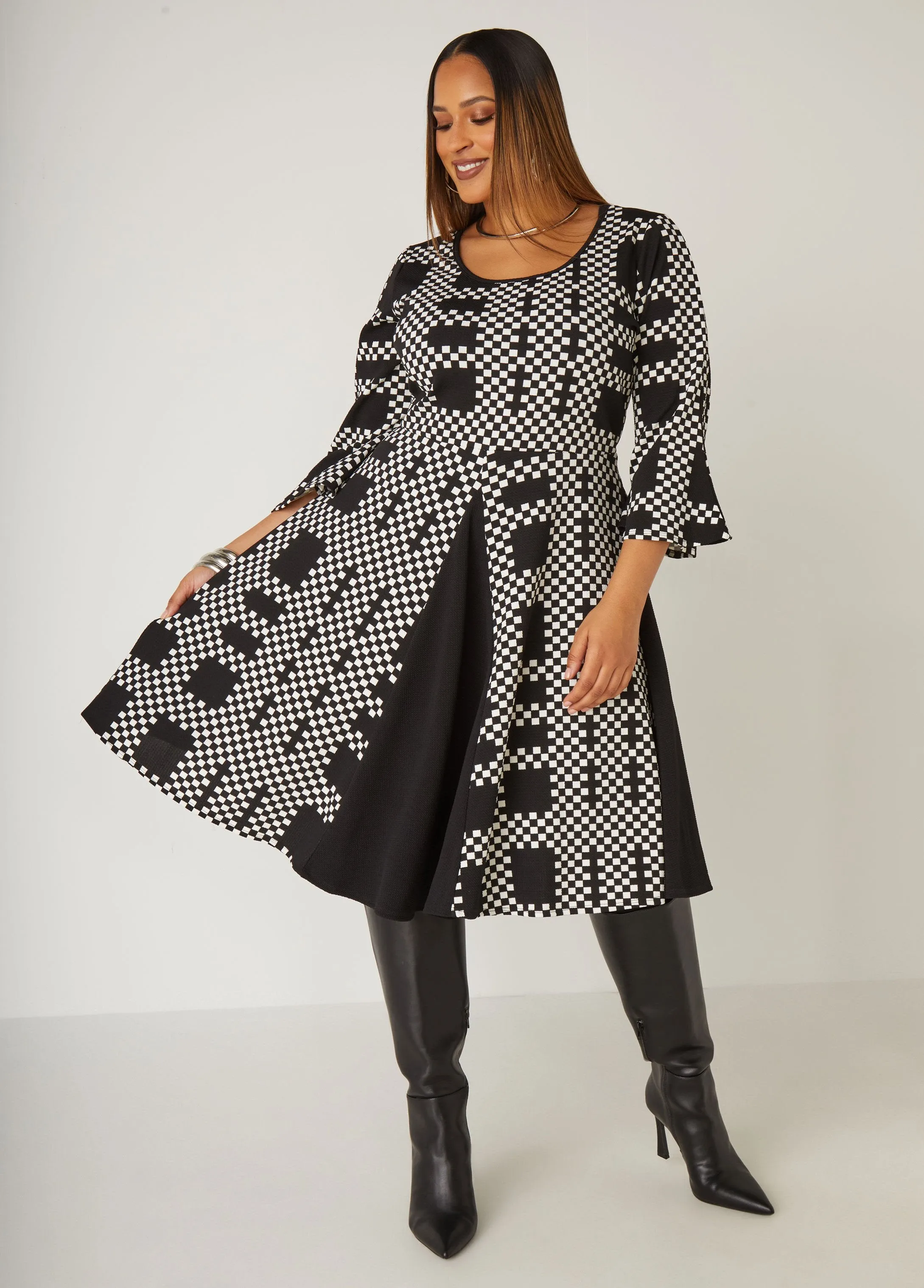 Checked Textured A Line Dress sold by Ashley Stewart product image thumbnail 4