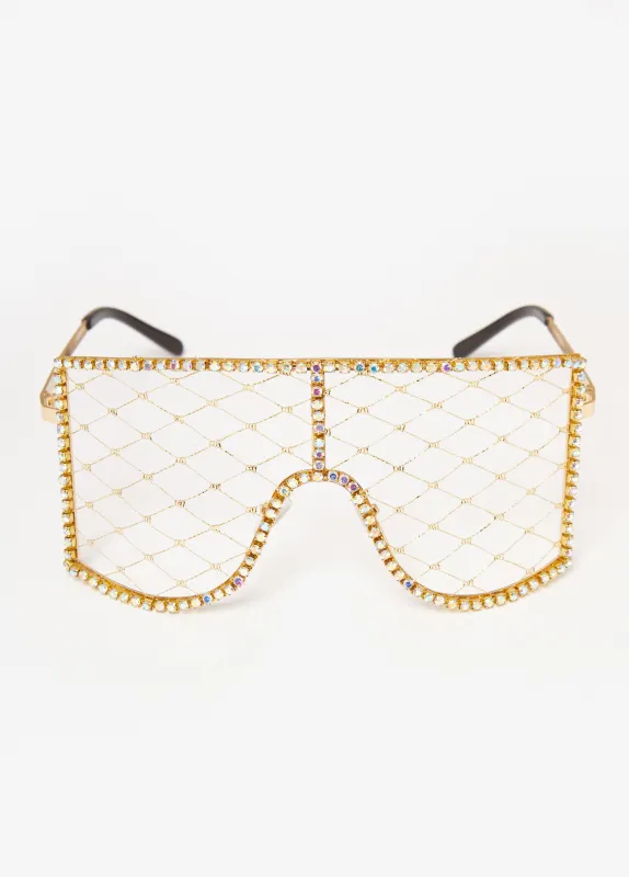 Crystal Caged Shield Sunglasses sold by Ashley Stewart