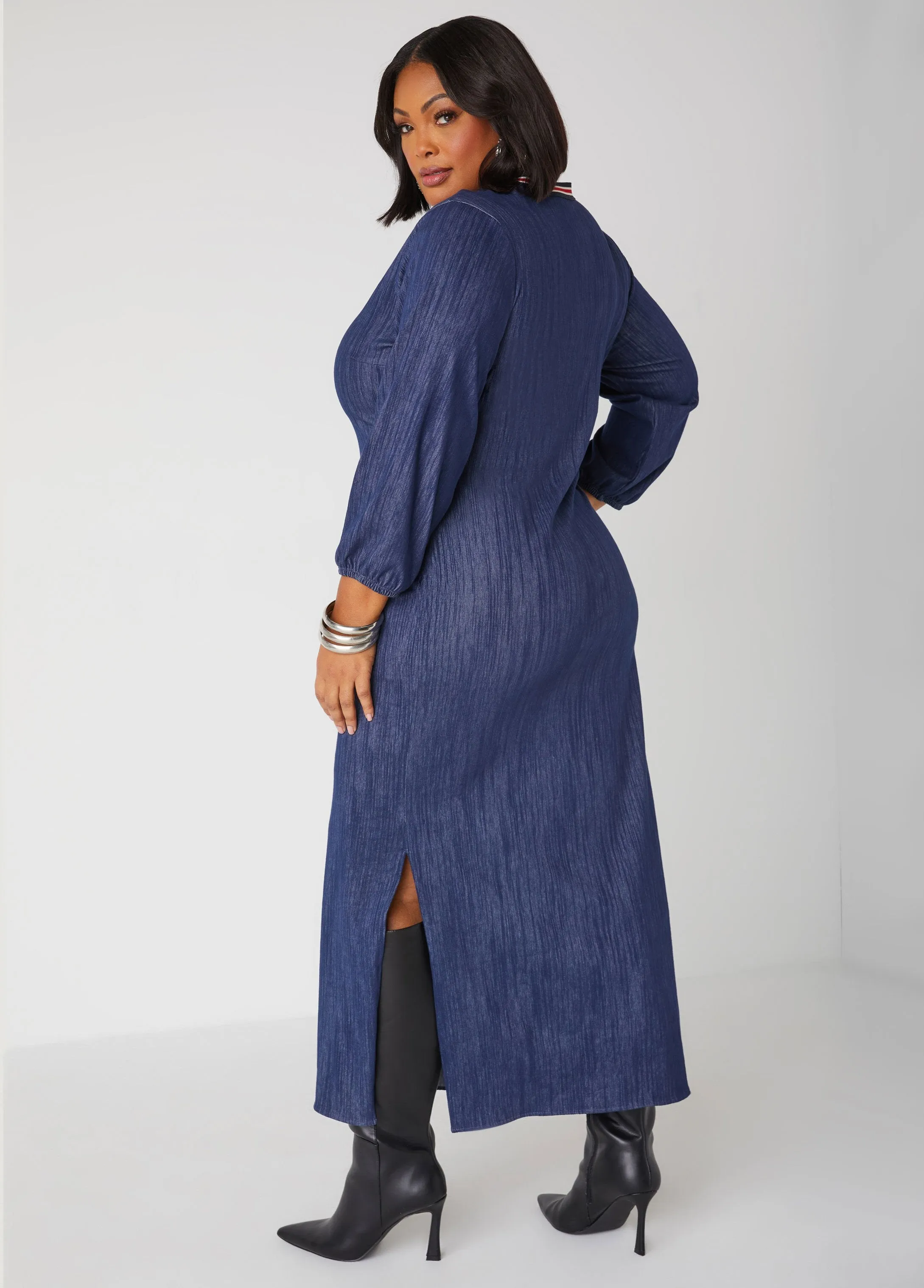 Textured Denim Maxi Dress sold by Ashley Stewart product image thumbnail 2