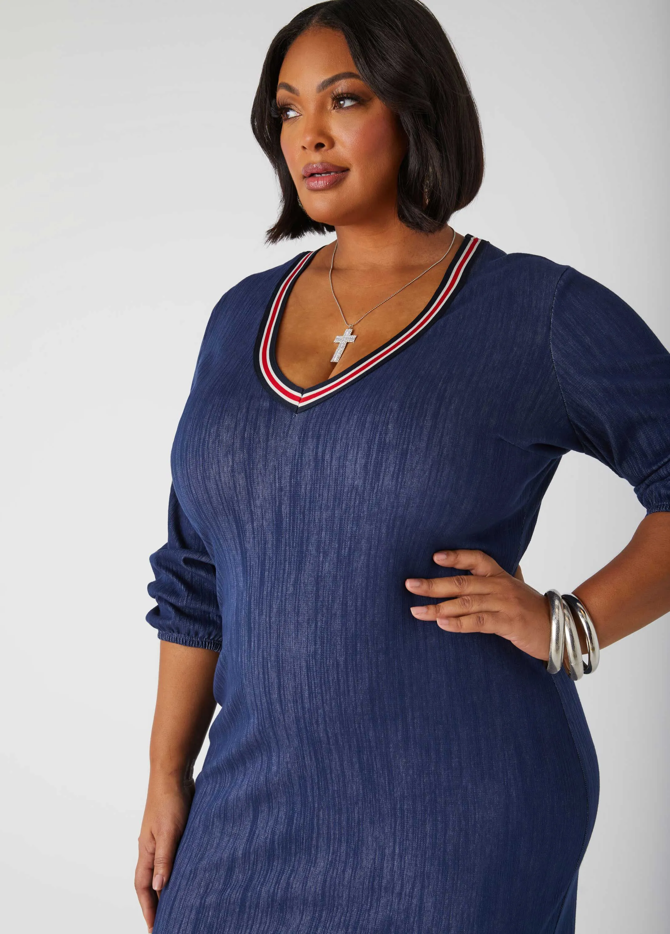Textured Denim Maxi Dress sold by Ashley Stewart product image thumbnail 4