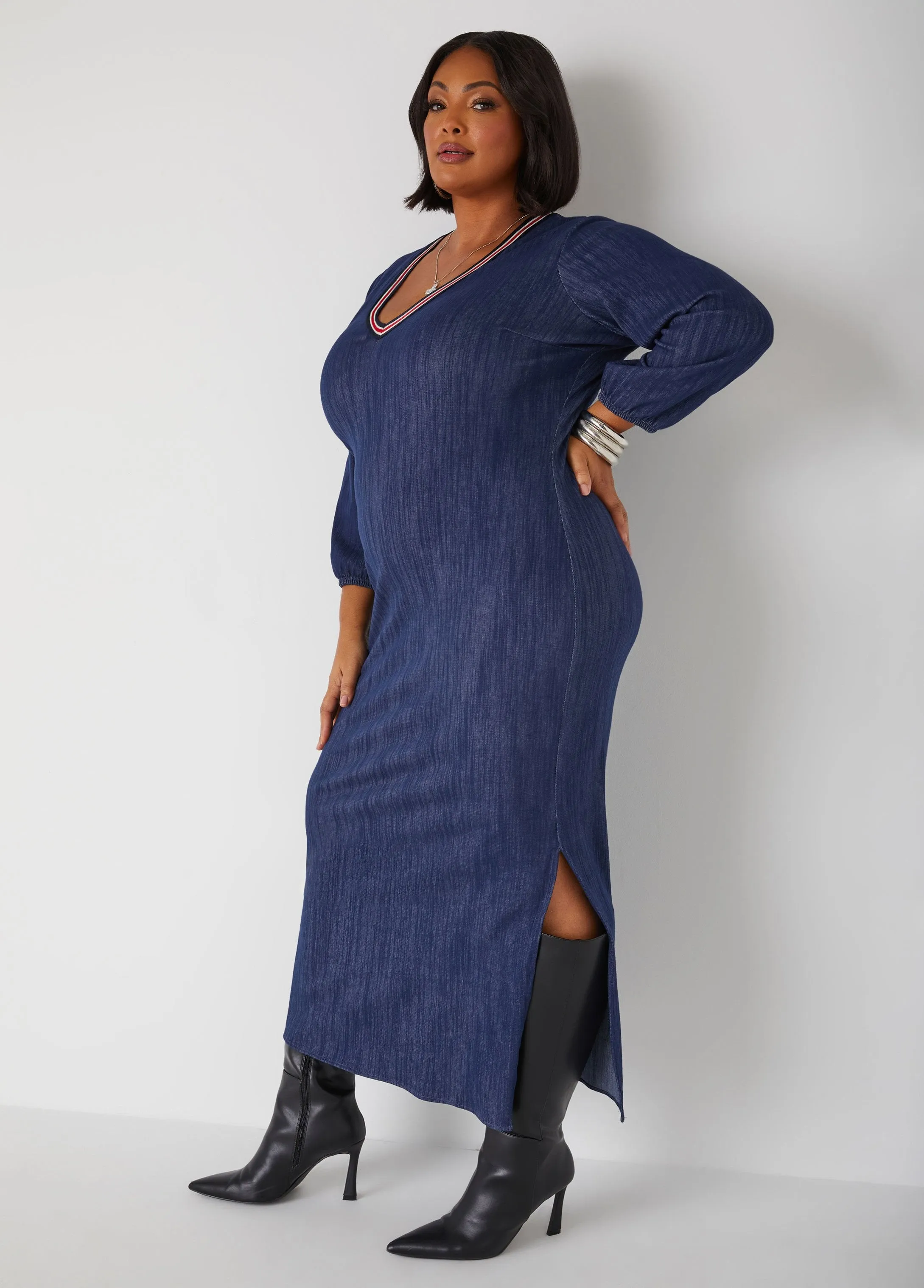 Textured Denim Maxi Dress sold by Ashley Stewart product image thumbnail 3