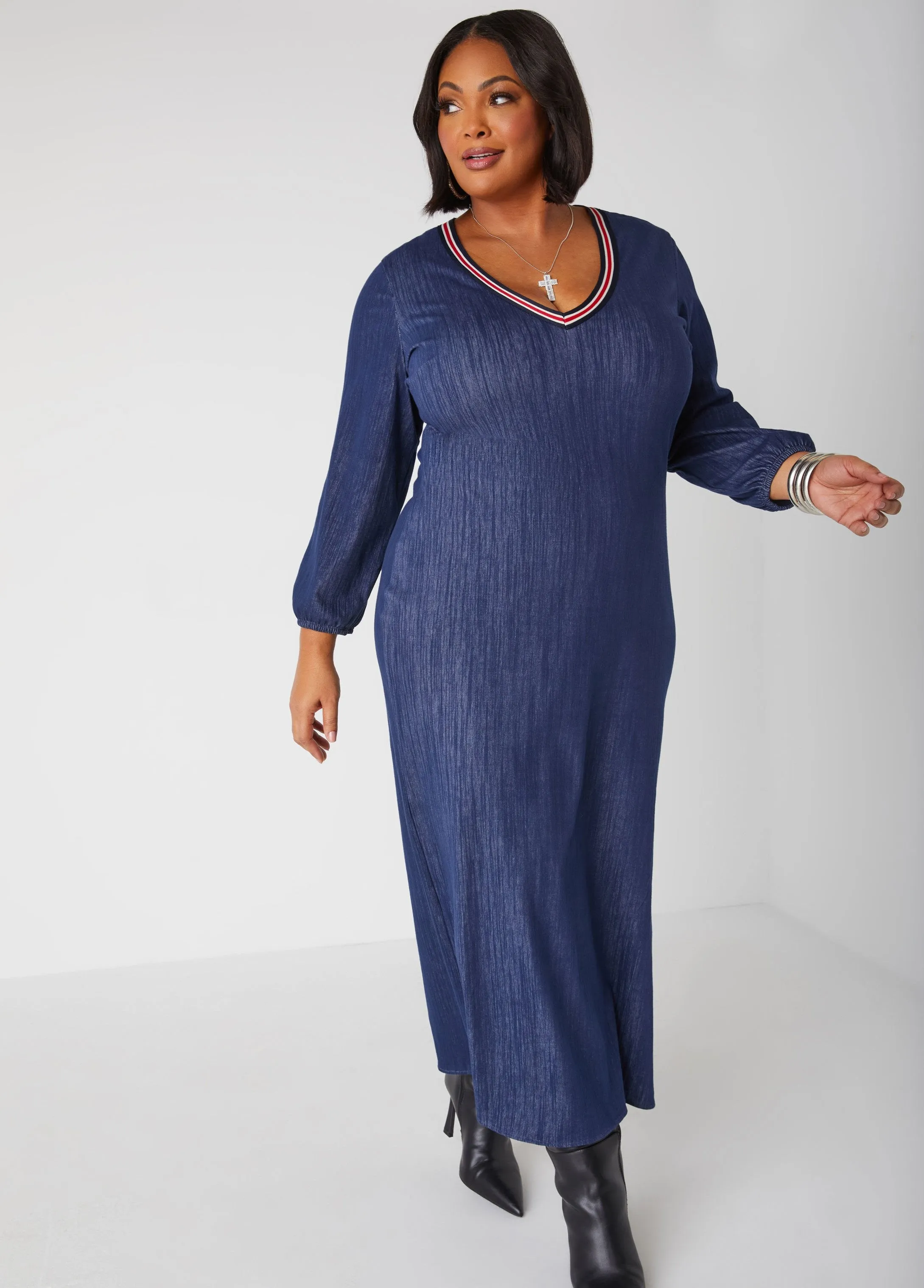 Textured Denim Maxi Dress sold by Ashley Stewart