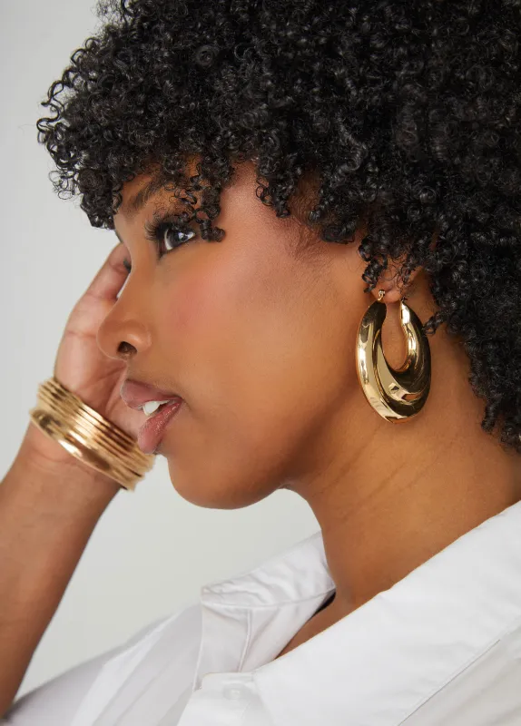 Gold Tone Puff Hoop Earrings sold by Ashley Stewart