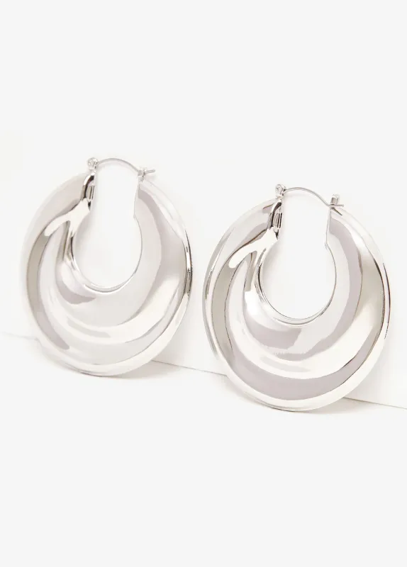 Silver Tone Puff Hoop Earrings sold by Ashley Stewart